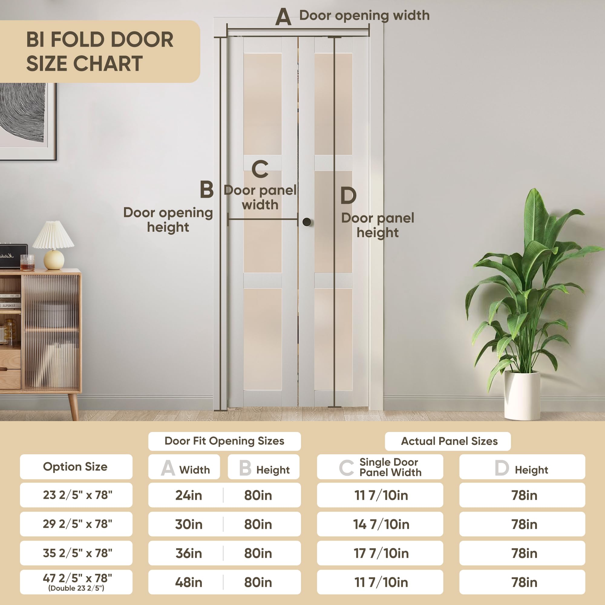 JUBEST 30x80 Inch Bifold Closet Doors - 3-Lite Tempered Frosted Glass Solid Wood Barn Doors with Hardware Kit, Waterproof PVC & MDF Surface in White - Perfect for Bedroom, Walk-in Closet and Home Office Organization