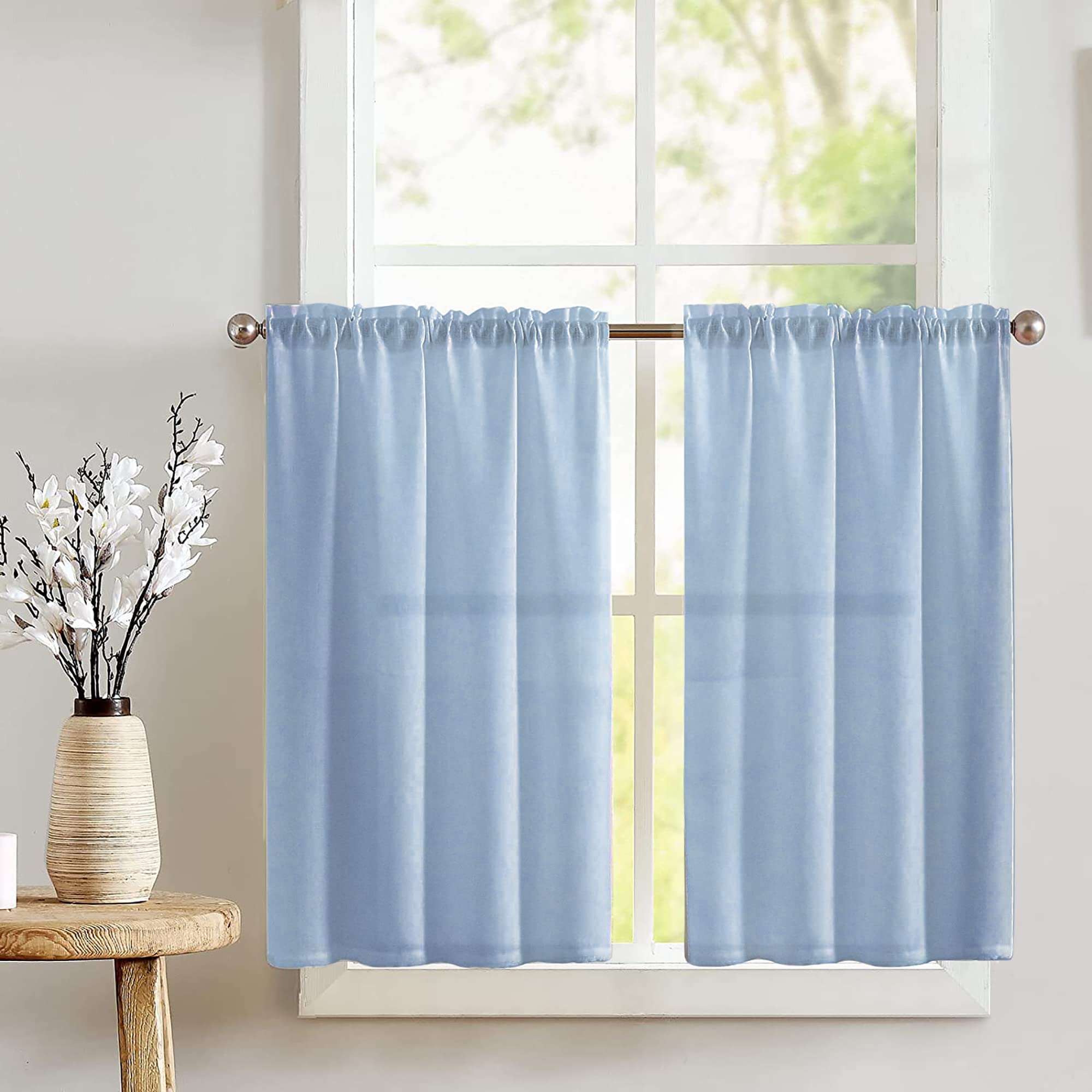 2-Piece Solid Poplin Tier Window Valance Set - Light Blue Home Decor for Bedroom, Nursery & Kitchen - Perfect for Farmhouse & Cottage Style Window Treatments