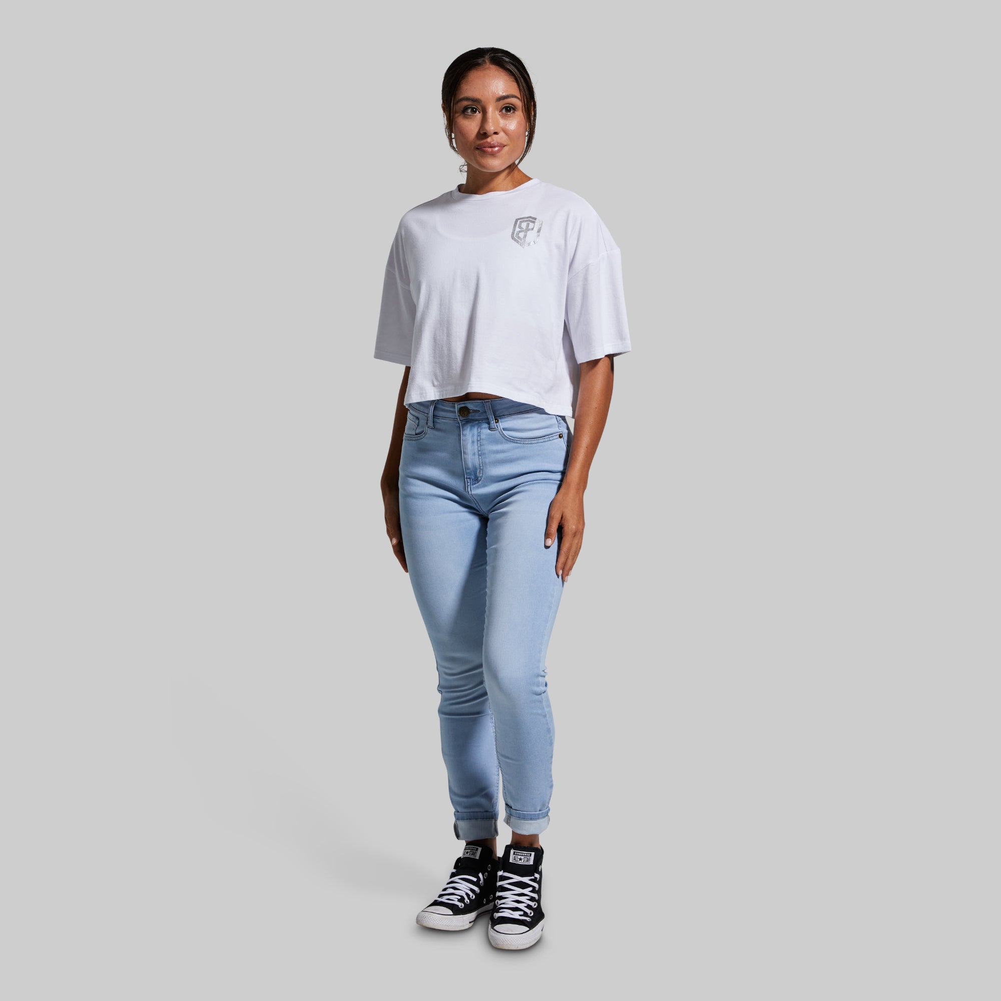 Women's Workout Training Crop Tee - Breathable White Athletic Shirt for Yoga, Running & Gym