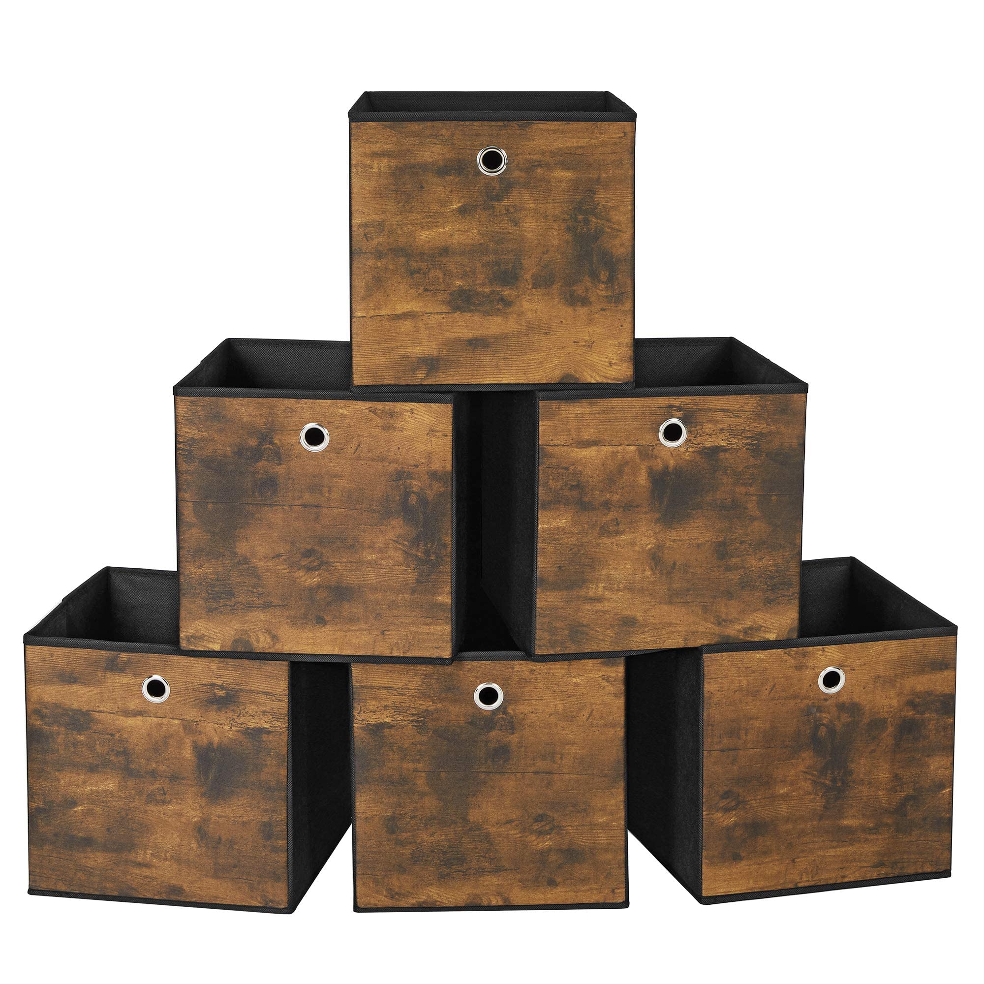 SONGMICS 6-Pack Foldable Storage Cubes with Handles - 11.8x11.8x11.8 Inch Fabric Storage Bins for Closet, Shelves & Home Organization (Rustic Brown & Black) | Perfect for Toys, Books & Seasonal Items