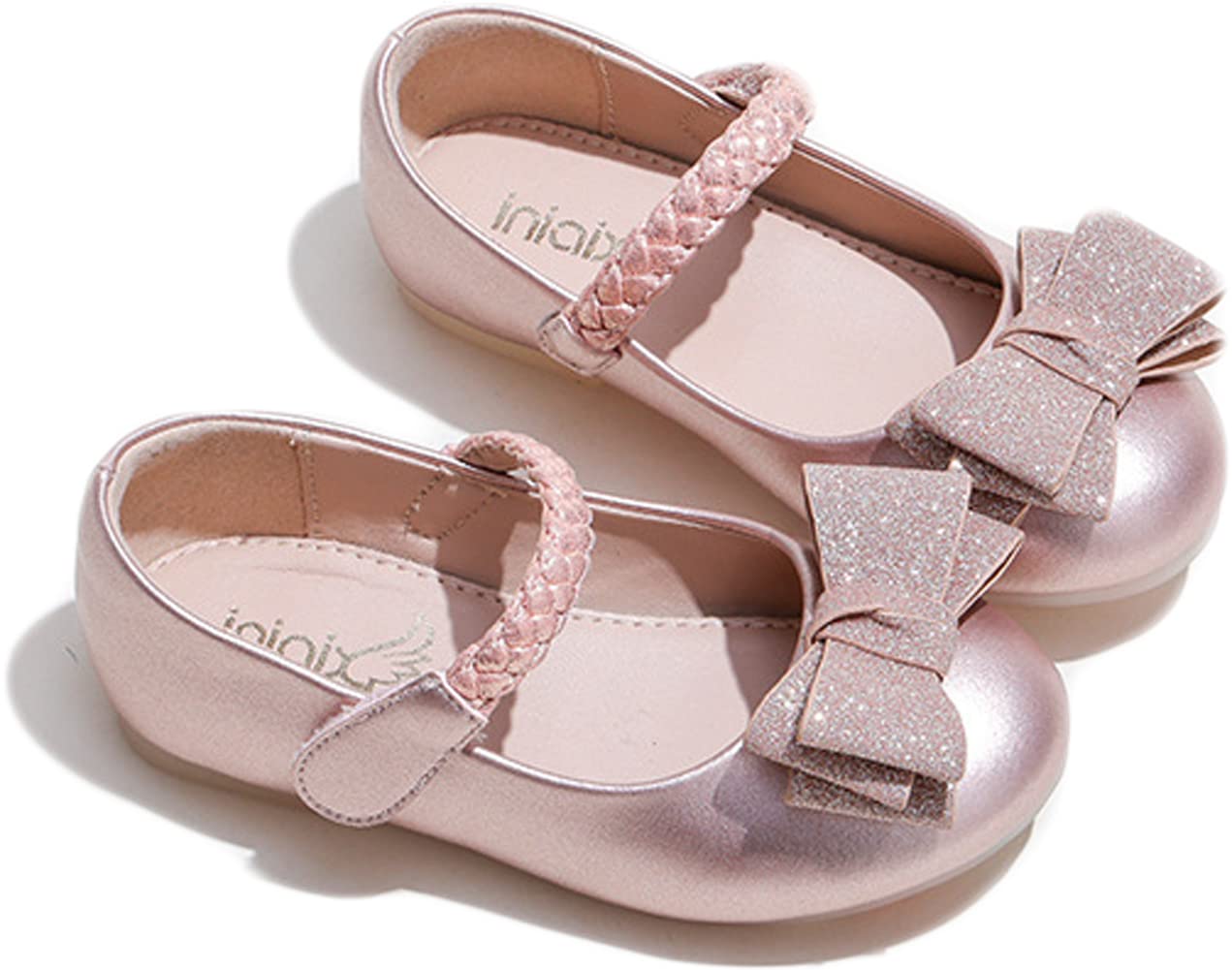 **Girls Ballet Flats with Bow Knot & Ankle Strap - Soft Sole Princess Shoes for Toddlers & Kids - Perfect for Dance Class, Party & Everyday Wear**
