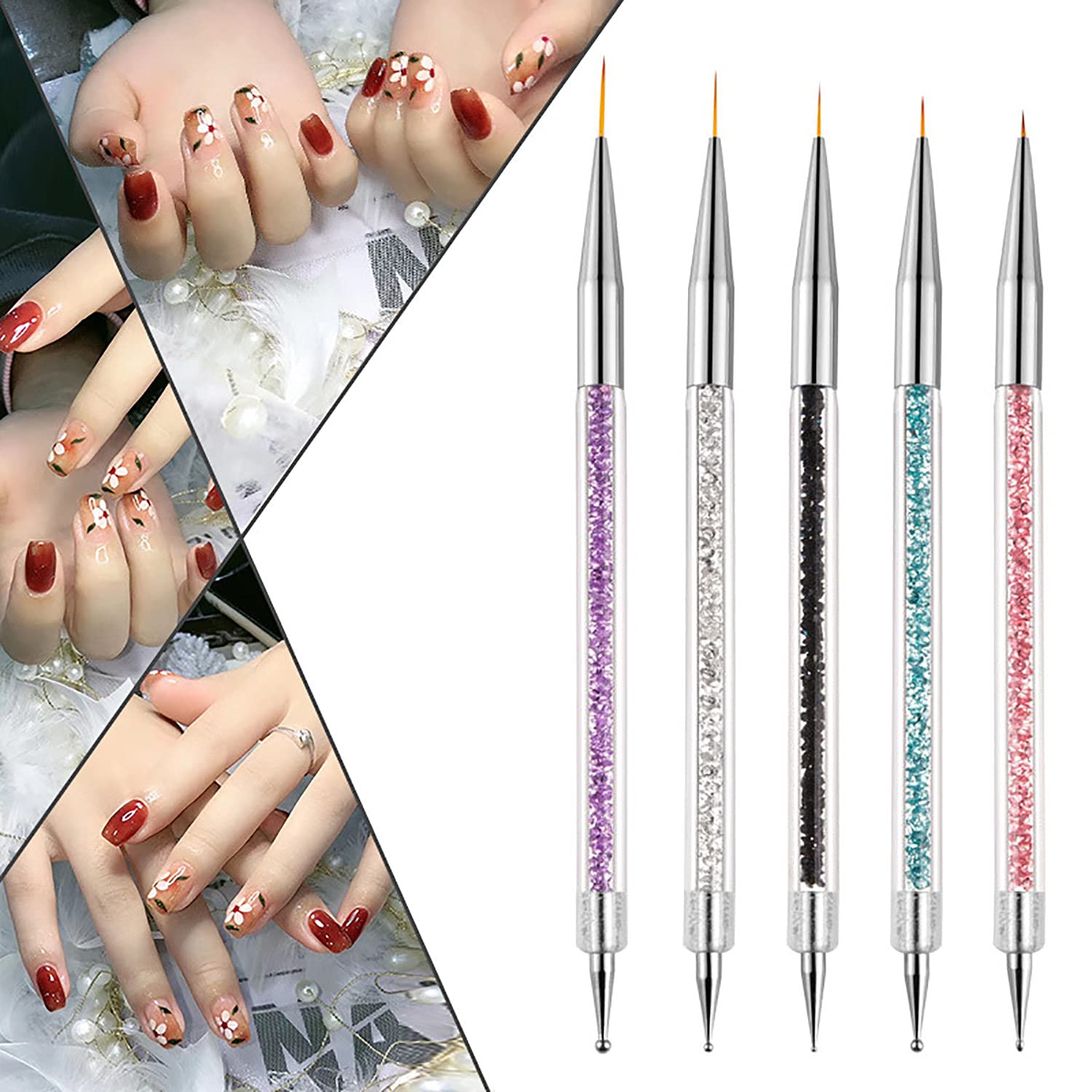 WOKOTO 8-Piece Ombre Nail Brush Set with 4 Nail Sponges - Professional Nail Art Brushes for Gel, Acrylic & Gradient Nails - Includes Liner Brushes & Dotting Tools in Various Sizes - Perfect for Salon, Home Manicures & DIY Nail Art Designs