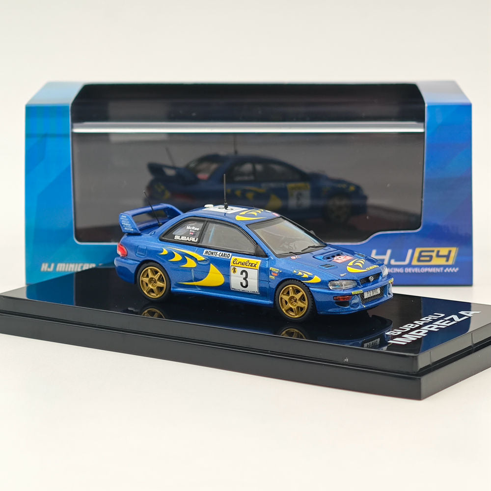 1/64 Scale Subaru Impreza WRC 1997 #3 Monte Carlo Blue Diecast Model Car - Collectible Hobby Japan Miniature for Racing Enthusiasts & Display Showcase