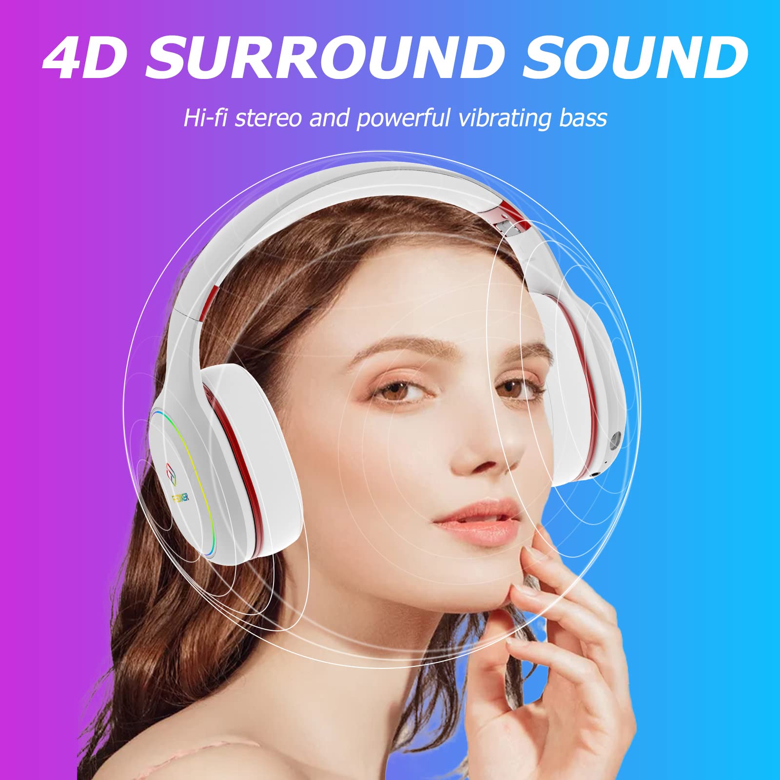 Wireless Gaming Headset with Detachable Mic for PS5, PS4, PC - Low Latency Bluetooth, USB Dongle, RGB Lights, Mute Function & Immersive 4D Sound | Cute White Cat Ear Headphones for Girls - Perfect for Gaming, Streaming, Online Classes & Virtual Meetings