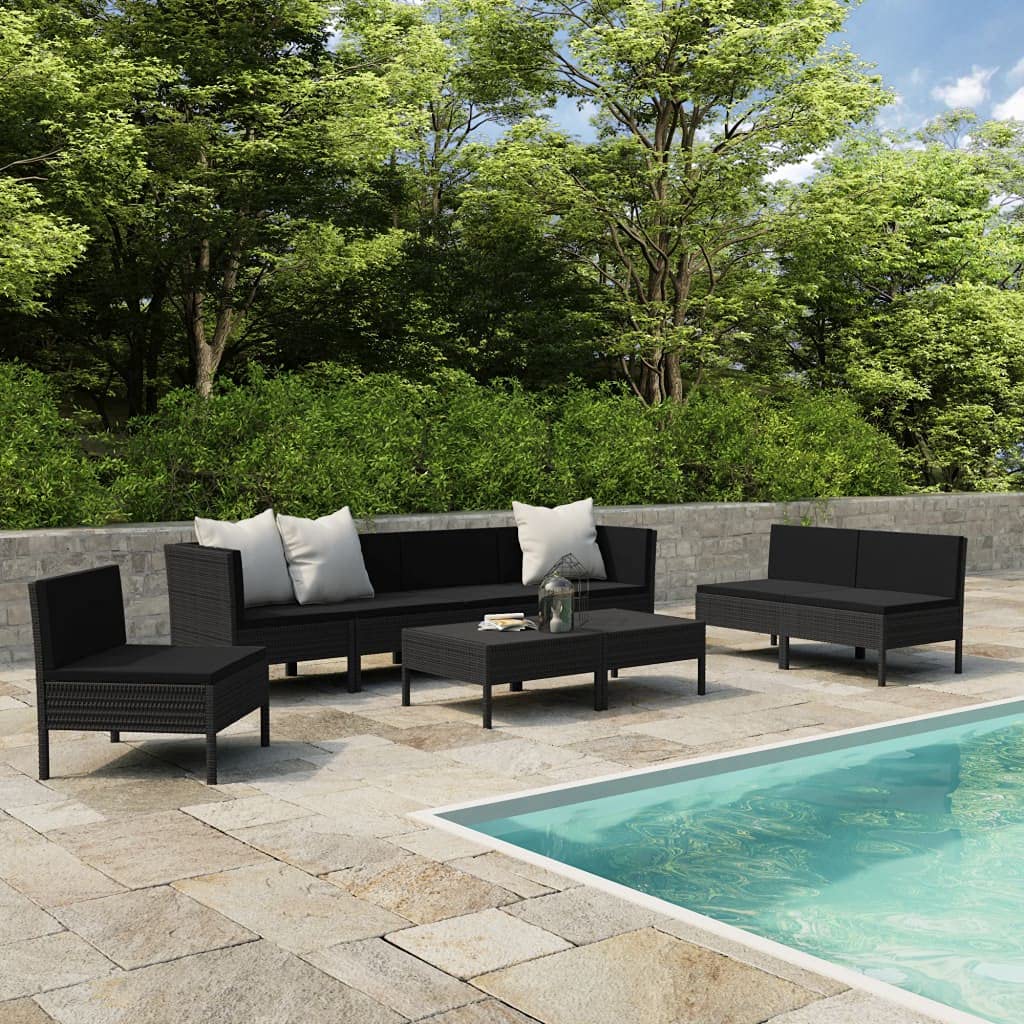 9-Piece Black Poly Rattan Outdoor Patio Furniture Set with Sofa, Coffee Table & Cushions - Durable Garden Lounge Conversation Set for Backyard, Poolside & Deck Relaxation