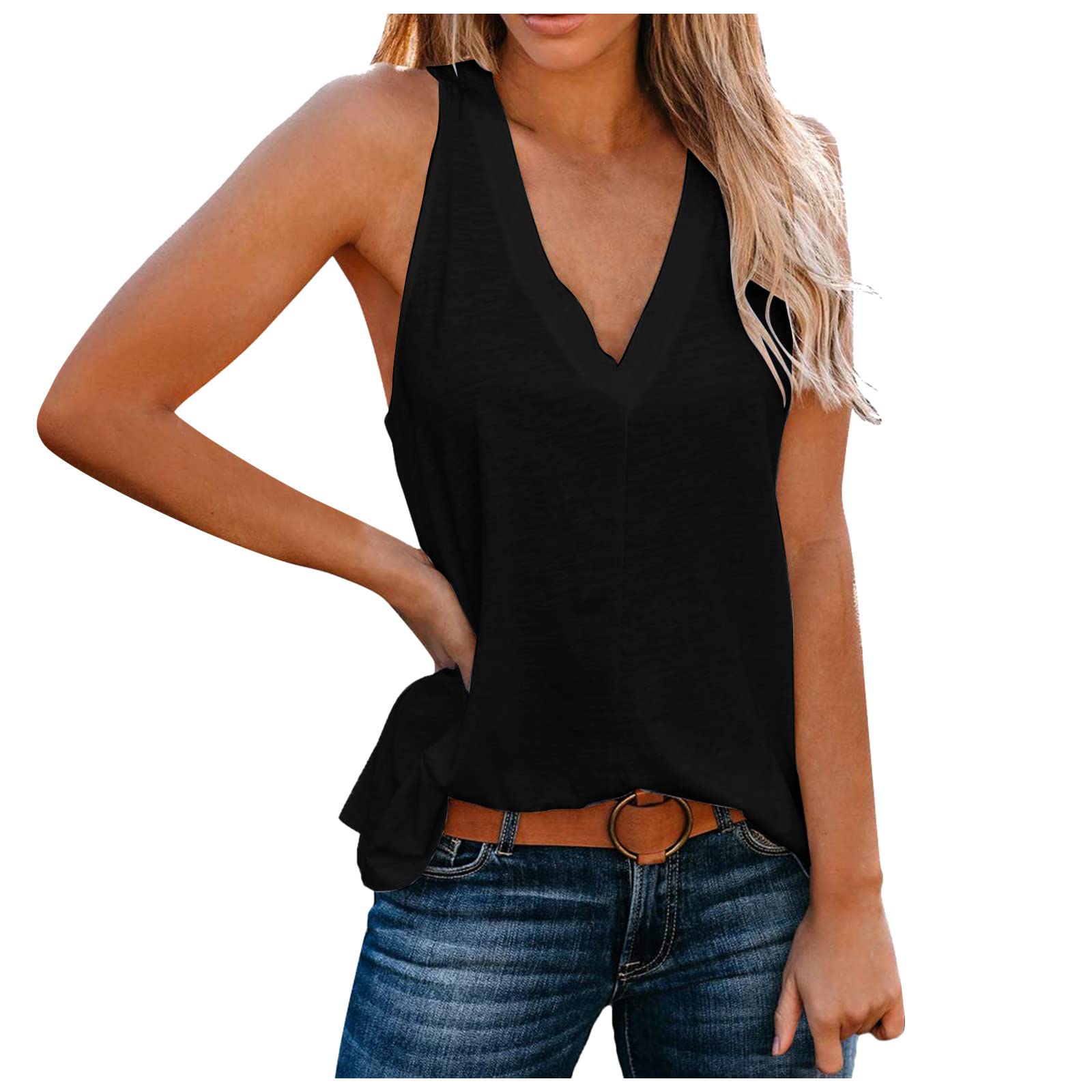 Women's Summer Tank Tops - Sleeveless Deep V-Neck Blouse, Casual Solid Color T-Shirts & Sexy Tee Shirts for Women | Perfect for Beach, Gym, and Everyday Wear