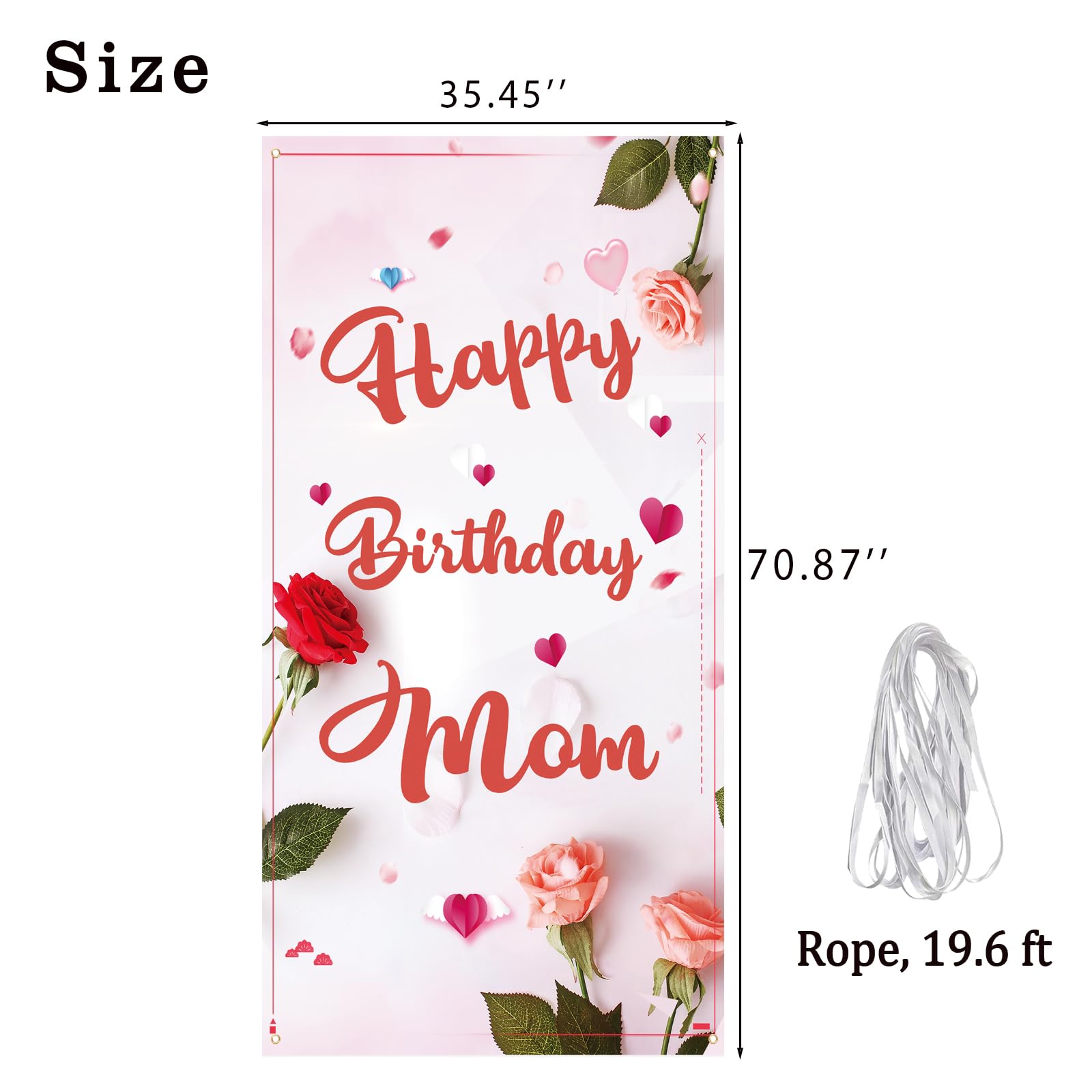 Happy Birthday Mom Door Banner - Women's Birthday Decorations & Backdrop for Parties, Home Decor, and Special Celebrations