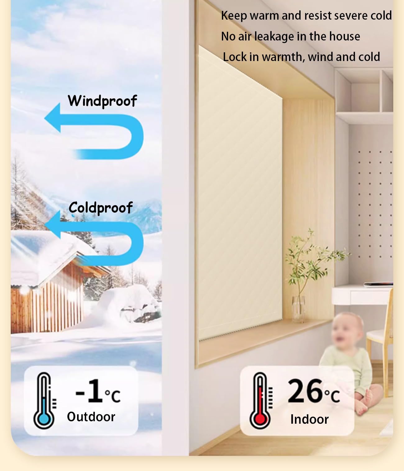 Thermal Insulated Window Curtains for Winter - Heavy Duty Thick Soundproof Drapes with Magic Tape, Cold Protection & Energy Saving (Blue, 100x200 cm) - Perfect for Bedroom, Living Room & Office Windows