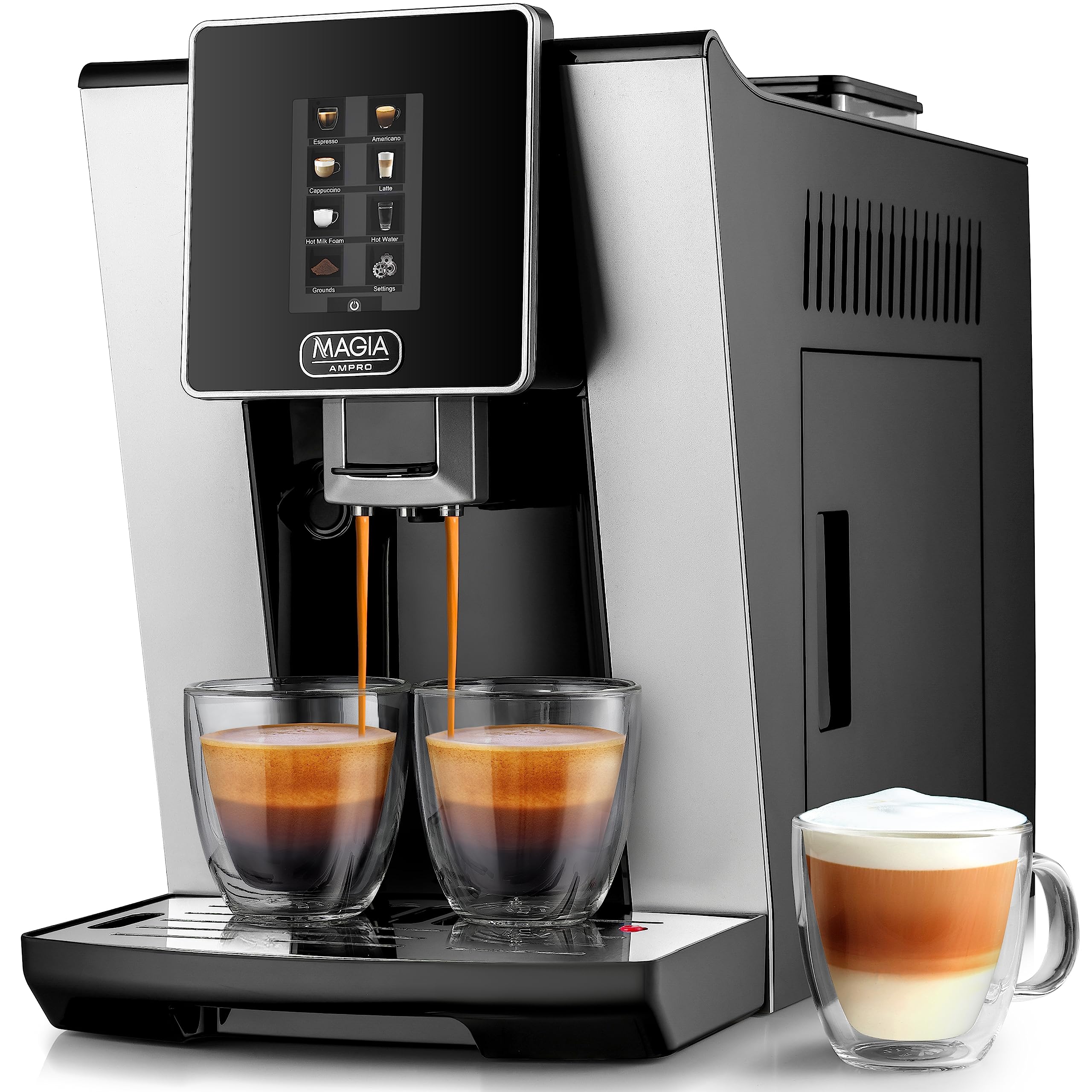 Zulay Kitchen Automatic Espresso Machine with Built-in Grinder & Milk Frother - Touch Screen Coffee Maker with 4 Customizable Recipes - Perfect for Home Baristas & Coffee Lovers - Ideal for Kitchens, Offices & Coffee Shops