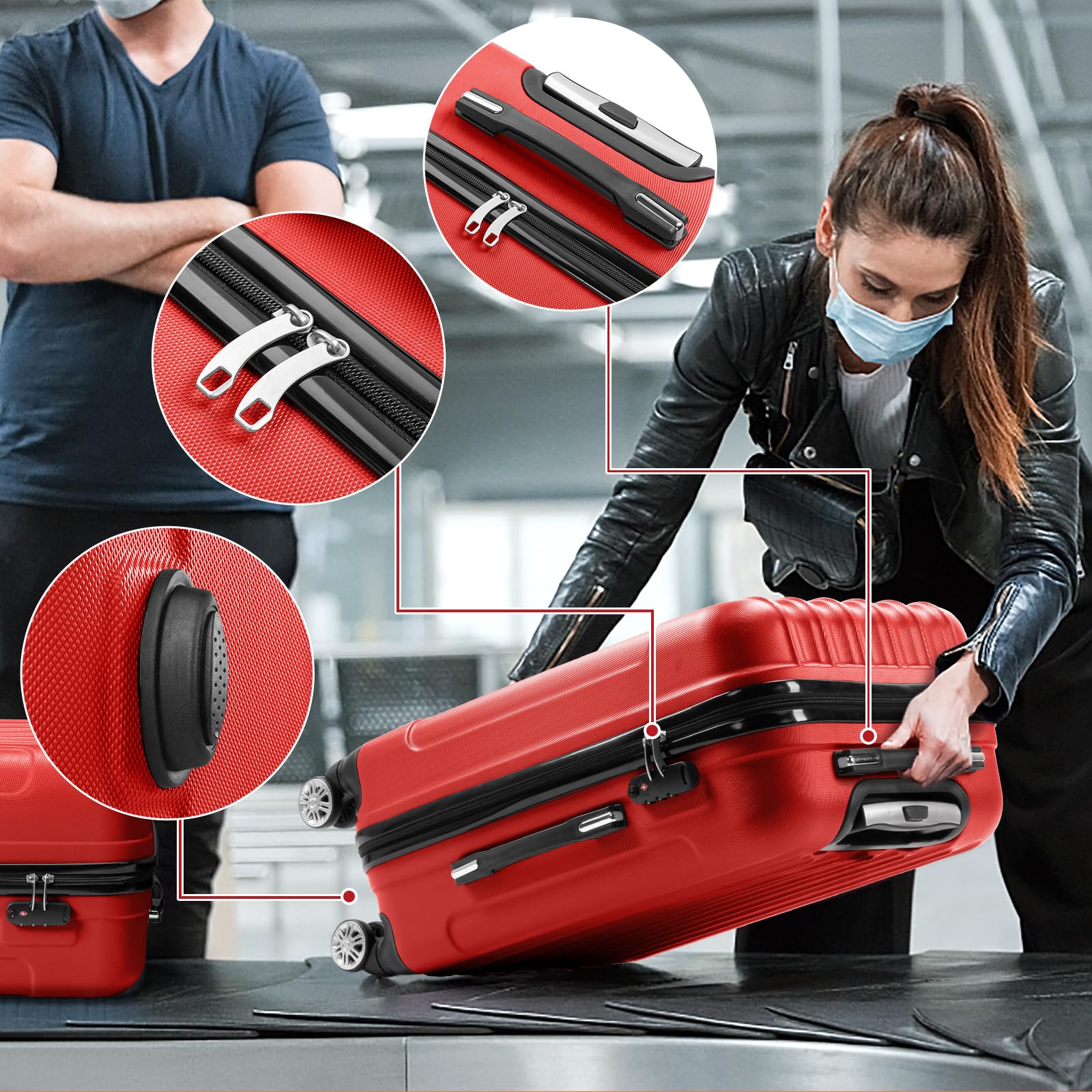 Karl Home 3-Piece Hardside Spinner Luggage Set with TSA Lock - Lightweight ABS Carry-On Suitcases (20/24/28 Inch) for Travel & Business - Red | Perfect for Family Vacations, Business Trips & International Travel