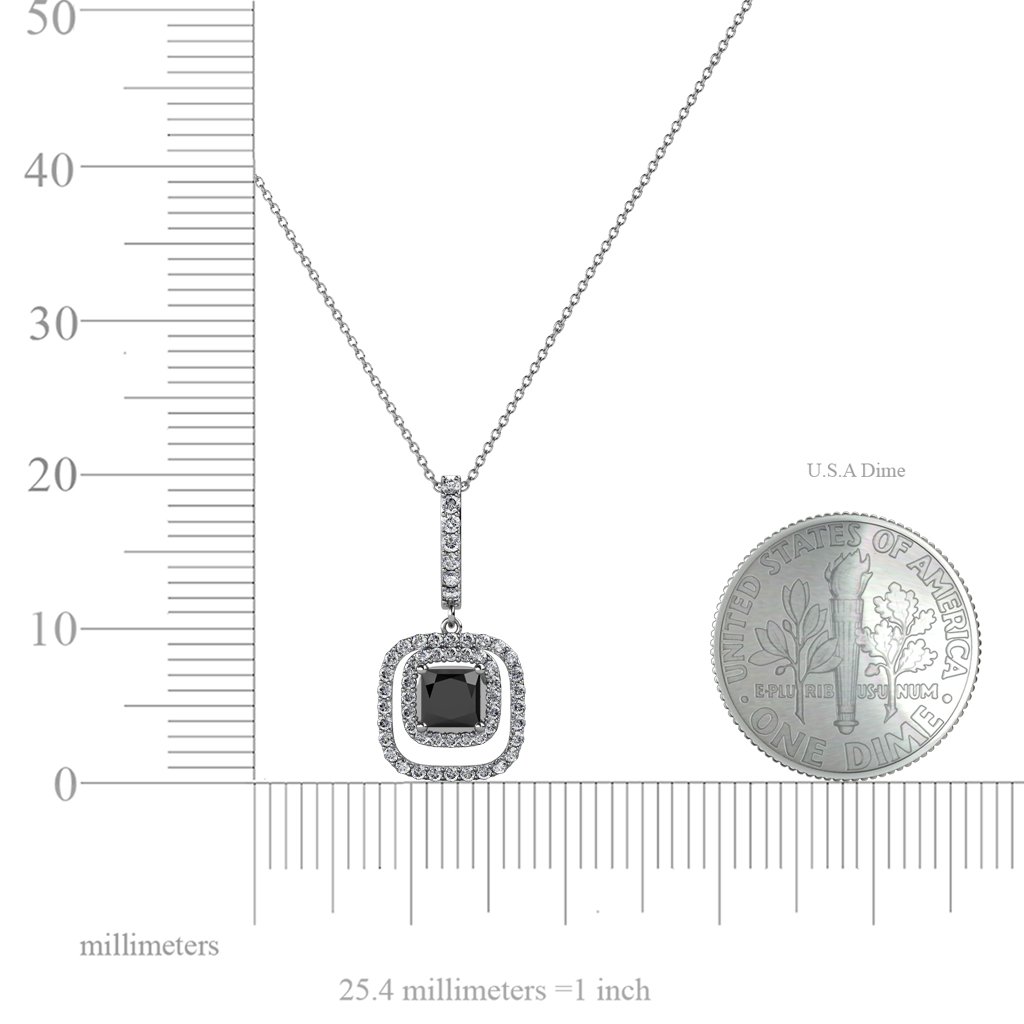 14K White Gold Black & White Diamond Halo Pendant Necklace for Women - 0.86 ctw, 18