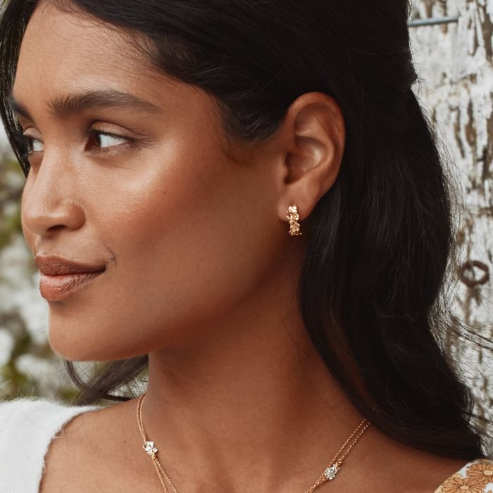 Floral Huggie Hoop Earrings with Tiny Bee Charm - Perfect for Everyday Wear & Boho Fashion