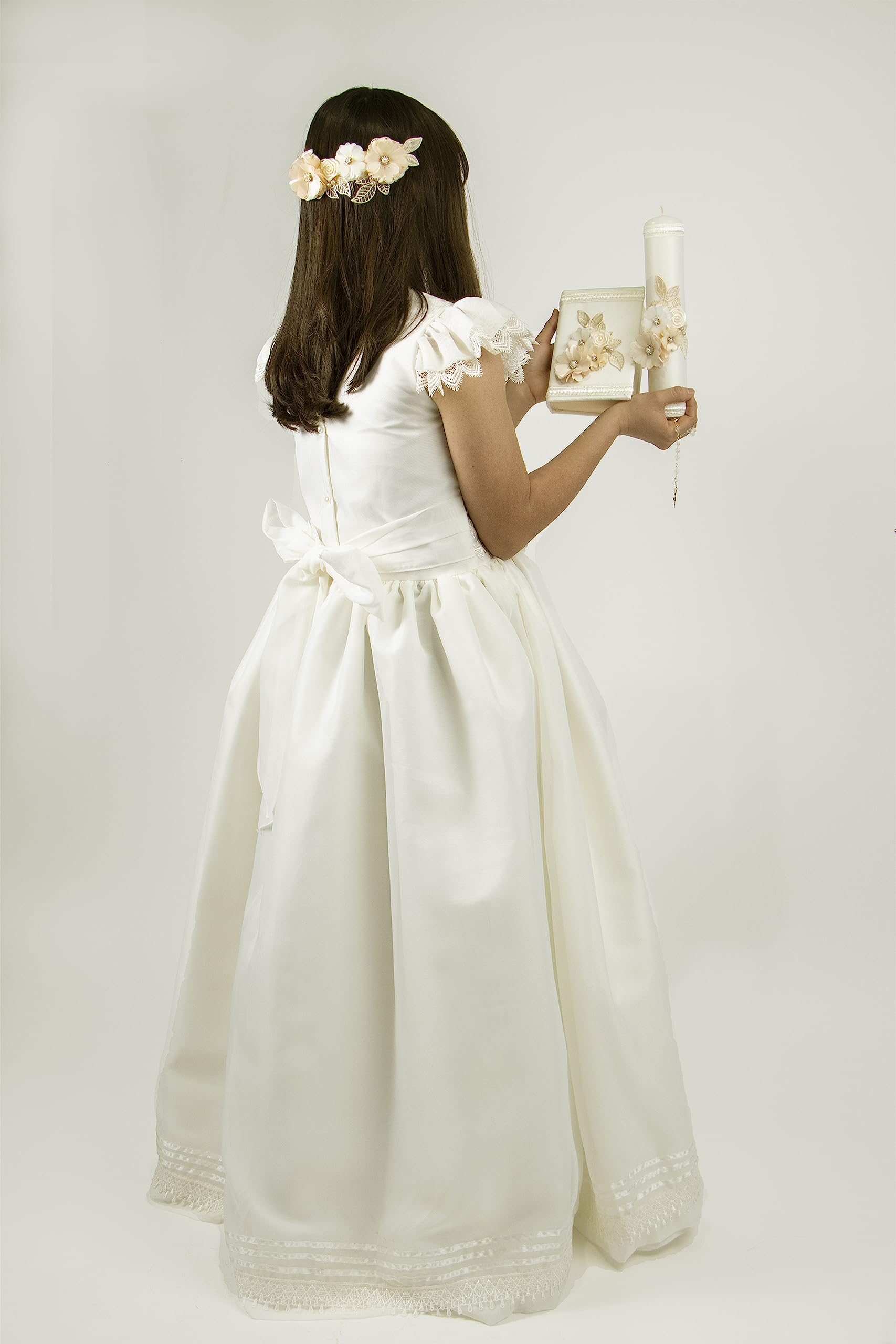 PALOMA RUBIO First Communion Candle - Mexican Comb Ivory Nude Set for Religious Ceremonies & Baptisms