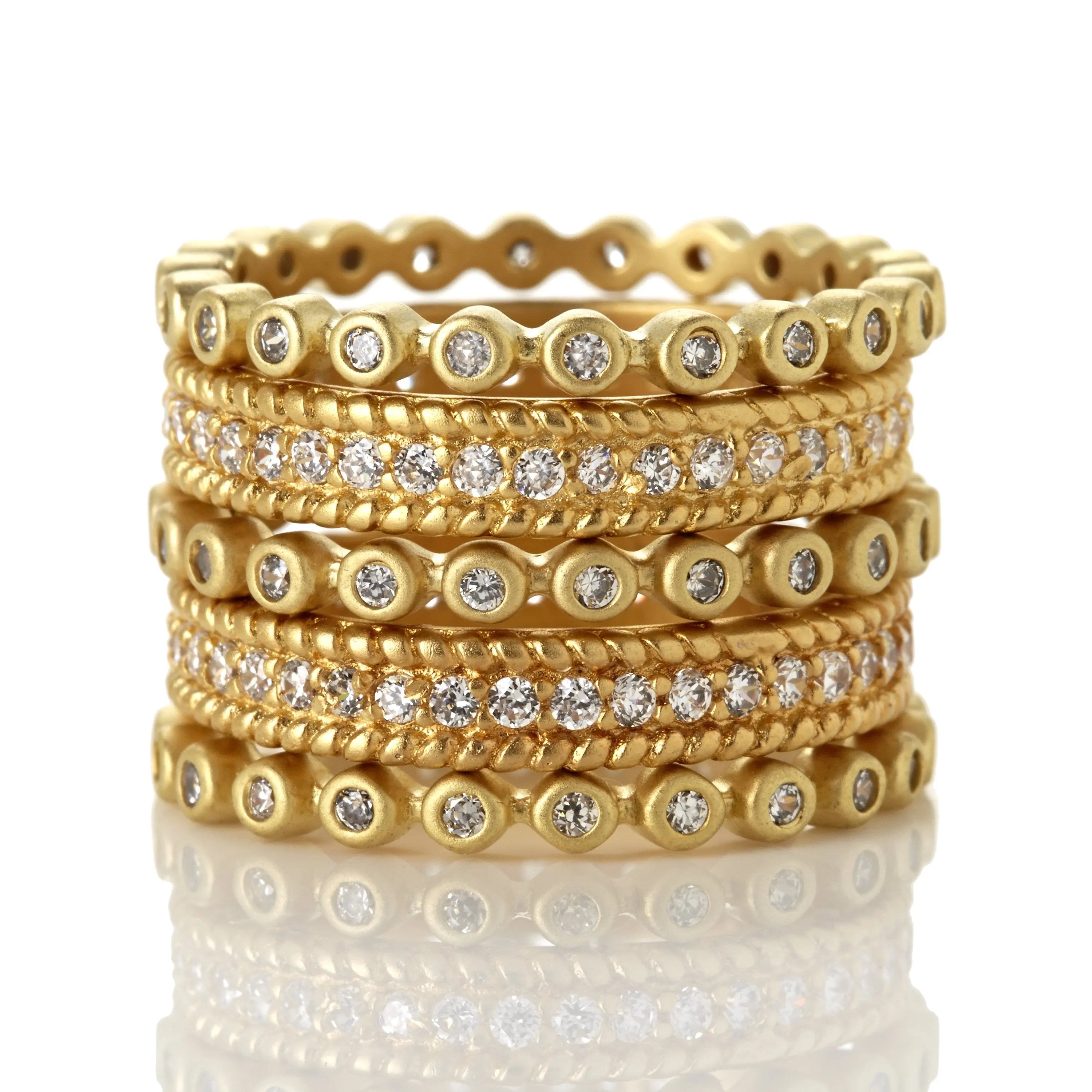 Signature Pavé 5 Stack Ring Set - Dainty Stackable Rings for Women - 14K Gold Plated Minimalist Rings for Everyday Wear - Perfect for Layering, Stacking & Gift Giving