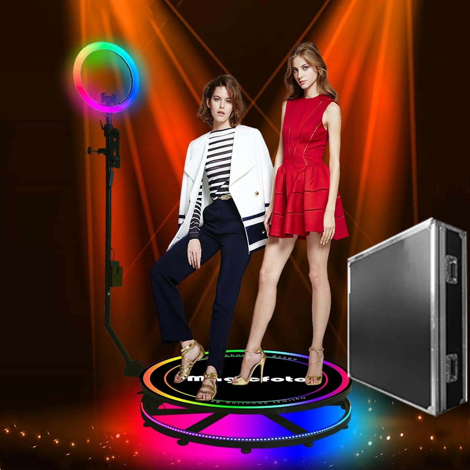 Slow Motion 360 Camera Booth Auto Spin - Professional 360 Photo Booth Machine with Adjustable Ring Light & Durable Flight Case (Height 60-120cm, Tilt 30°-150°) - Perfect for Parties, Weddings, Corporate Events & Social Media Content Creation