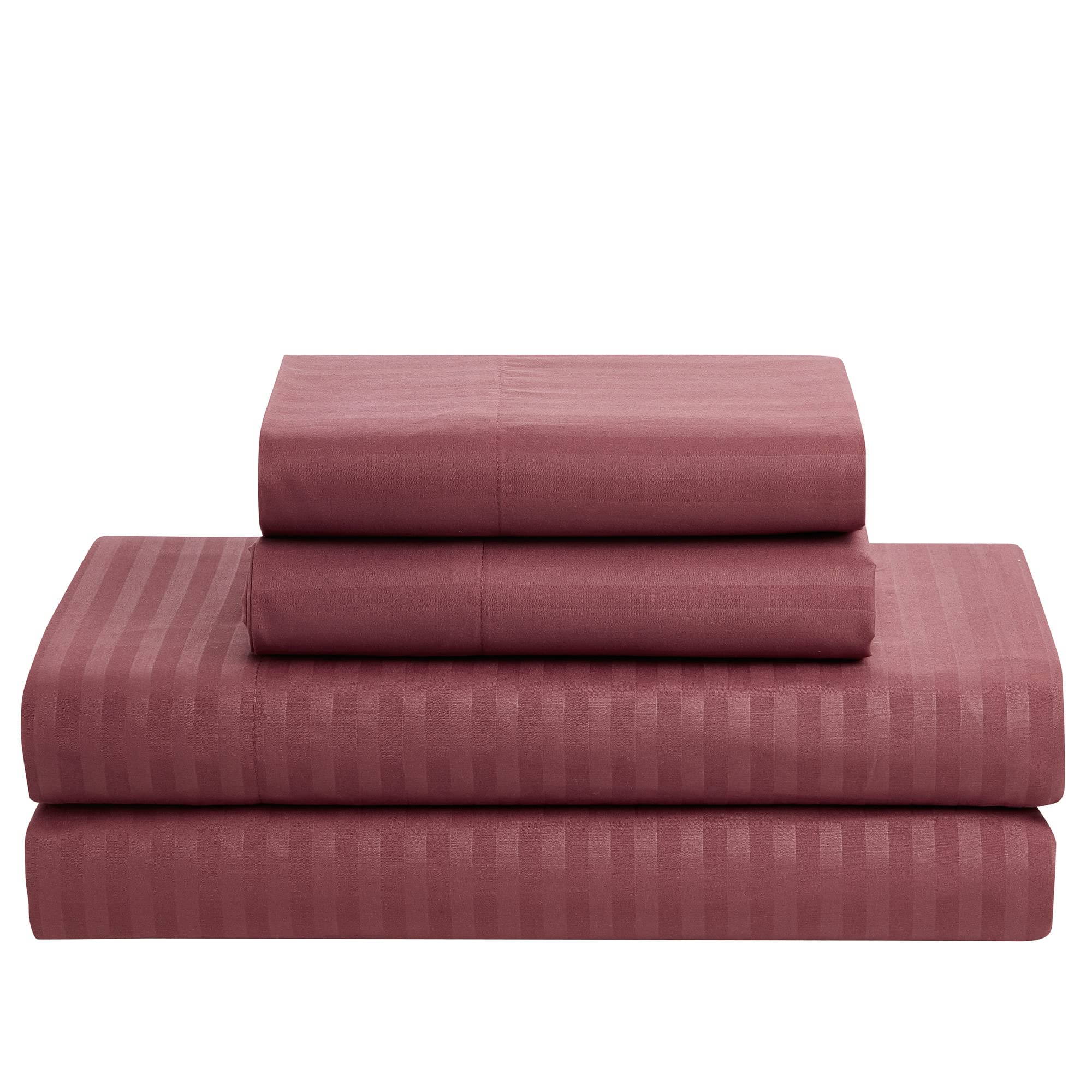 King Size 8-Piece Comforter Set with Bed Skirt, Fitted Sheet, Flat Sheet, 2 Pillowcases & 2 Shams - Dobby Burgundy Luxury Bedding for Master Bedroom & Guest Room