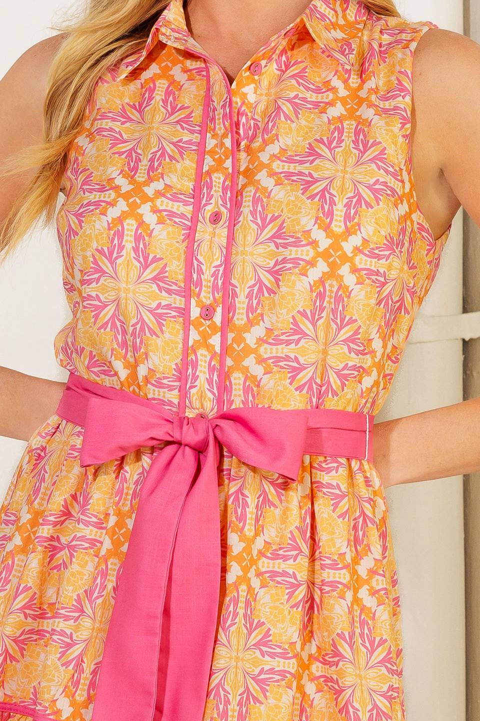 Stylish Orange & Pink Midi Dress for Women - Perfect for Park Outings, Picnics, and Summer Events | Flowy Casual Dress