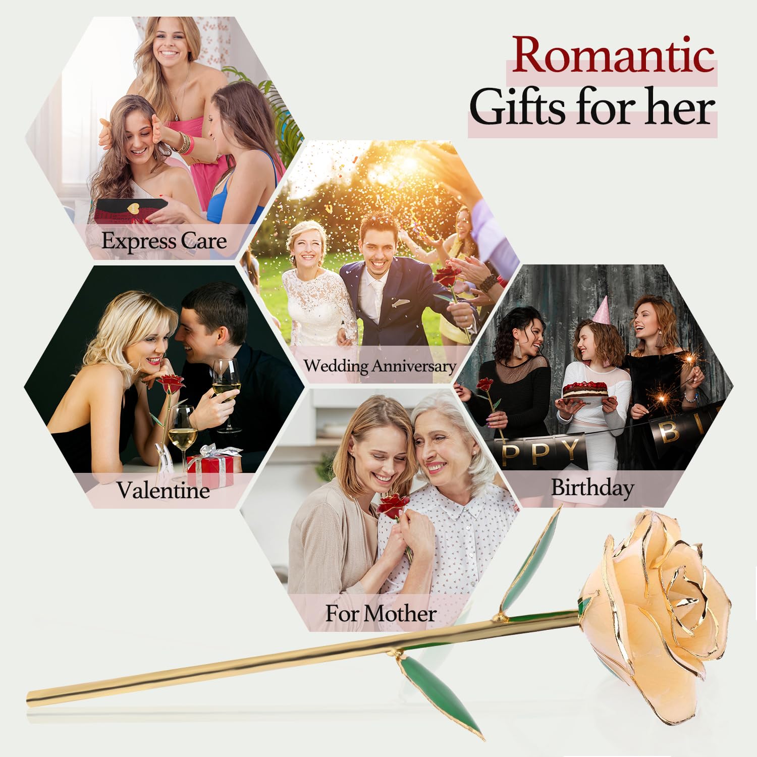 24K Gold Dipped Artificial Rose Flower with Transparent Stand & Gift Box - Long Stem White Rose for Home Decor, Wedding, Anniversary, Valentine's Day Gift for Mom, Wife, Girlfriend, Thanksgiving Present