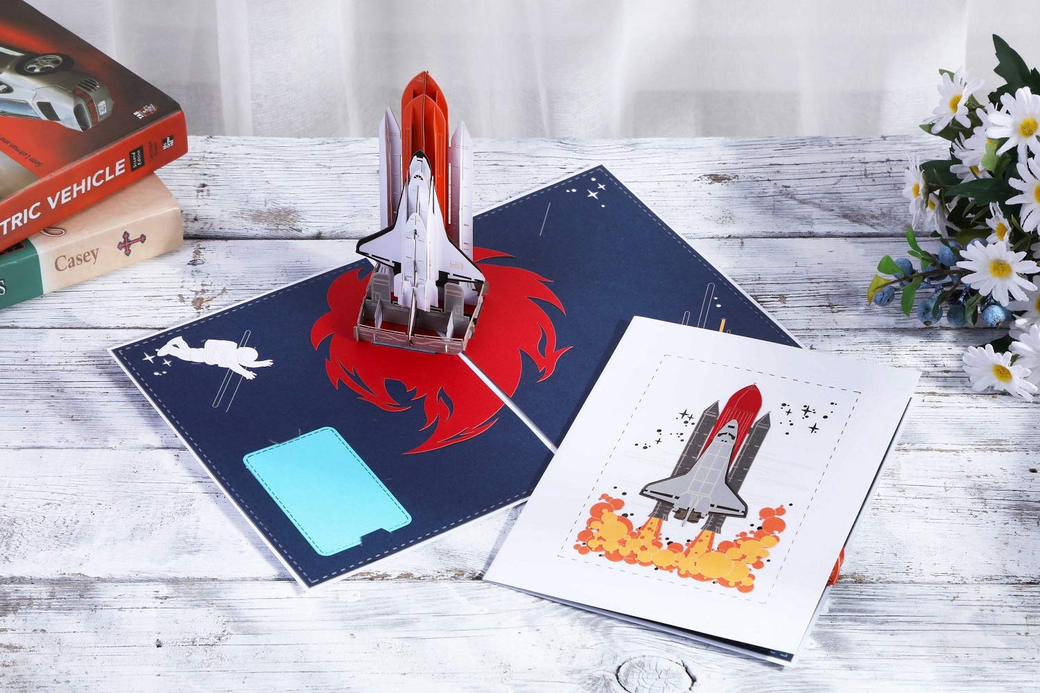 3D Pop Up Space Birthday Thank You Cards - Spaceship Launching Encouragement Greeting Card for Graduation, Birthday Gifts (Blue) | Perfect for Space-Themed Parties, Graduation Celebrations & Special Occasions