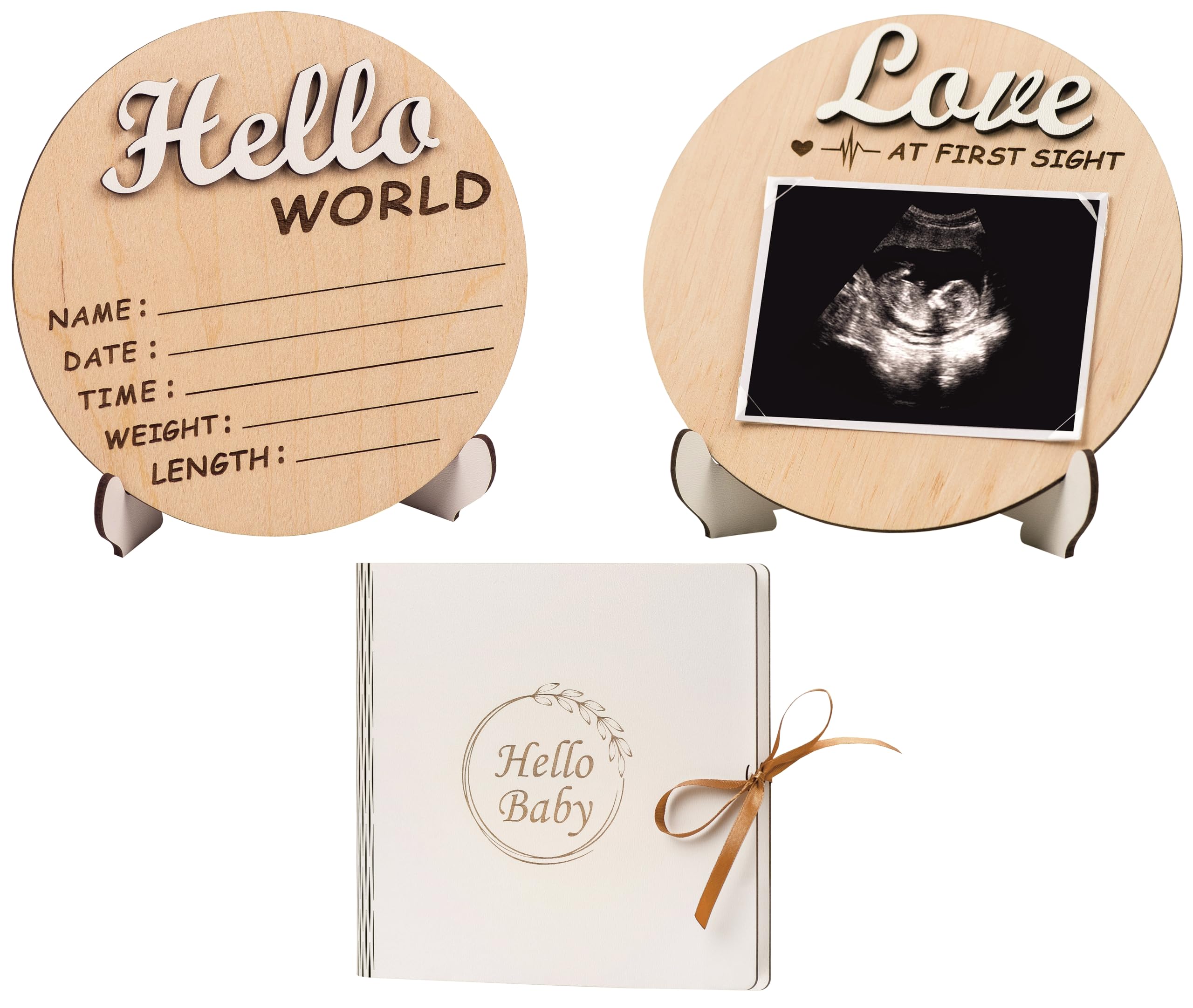 Ultrasound Photo Frame - Double Sided 3D Baby Announcement Sign, Pregnancy Gift for New Parents, Neutral Baby Shower Present, Newborn Hospital Sign, Hello World Keepsake for Nursery Decor & Gender Reveal