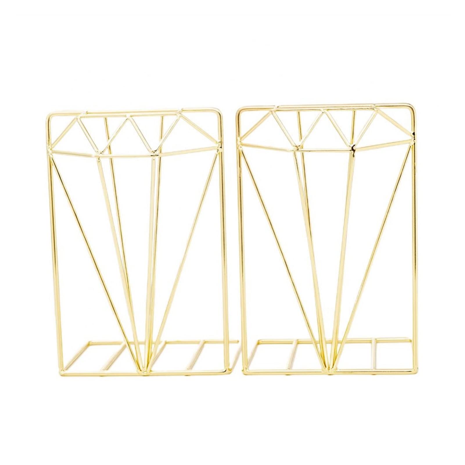 TOMYEUS 1 Pair Diamond-Shaped Bookends - Heavy Duty Iron Book Holder for Shelves & Desks, Non-Slip Book Supports for Home Office Decor & Book Organization (Color: Black) - Perfect for Bookshelves, Study Rooms & Gift Giving