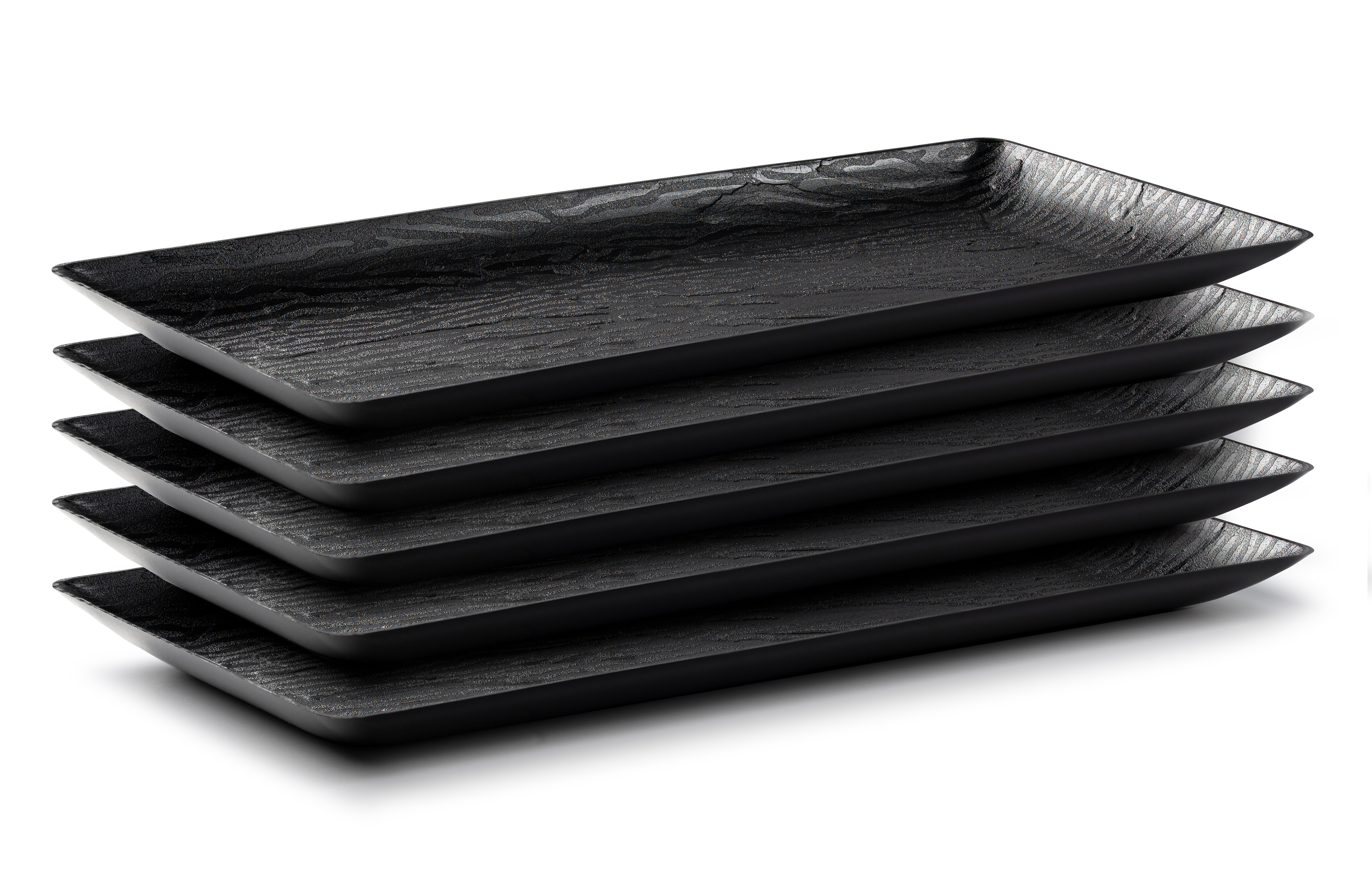 6.25 x 14 Inch Rectangle Black Serving Tray Set of 5 - Perfect for Dining, Kitchen, Party, and Home Decor