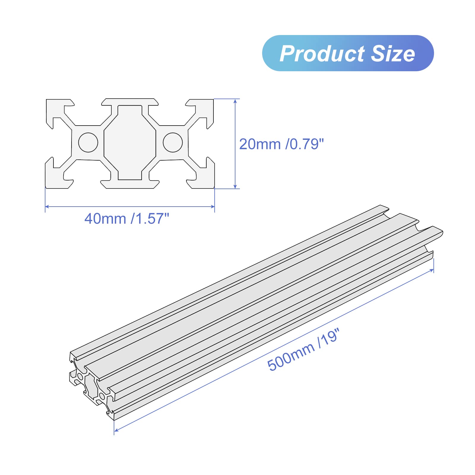 MECCANIXITY 2 Pack V-Slot 2040 Aluminum Extrusion Rails - 500mm (19 Inch) Anodized Black - European Standard for CNC, 3D Printer, DIY Projects & Industrial Use - Perfect for Linear Motion Systems and Machine Framing