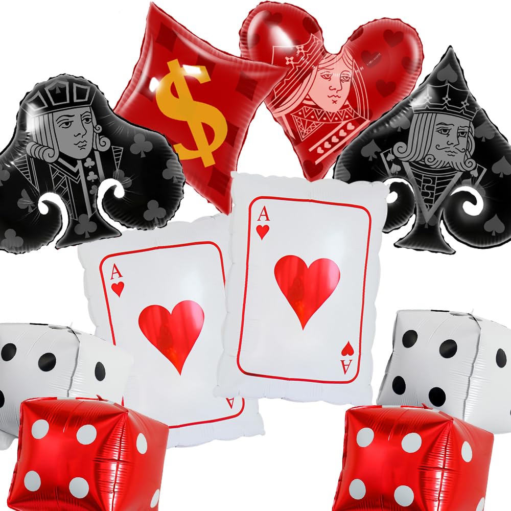 Las Vegas Casino Party Decorations - Poker Night Supplies with Heart, Spade, Diamond & Club Balloons, Dice-Shaped Balloons for Birthday & Bachelorette Parties - Perfect for Casino-Themed Events, Game Nights & Adult Celebrations