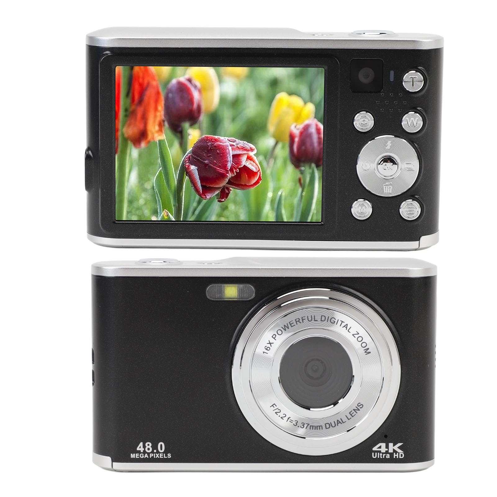 4K Digital Camera 48MP Autofocus Compact Camera for Kids & Adults - 16X Digital Zoom Point and Shoot Camera with Anti-Shake, Portable Vlogging Camera for Travel, YouTube, Birthday Gifts (Black)