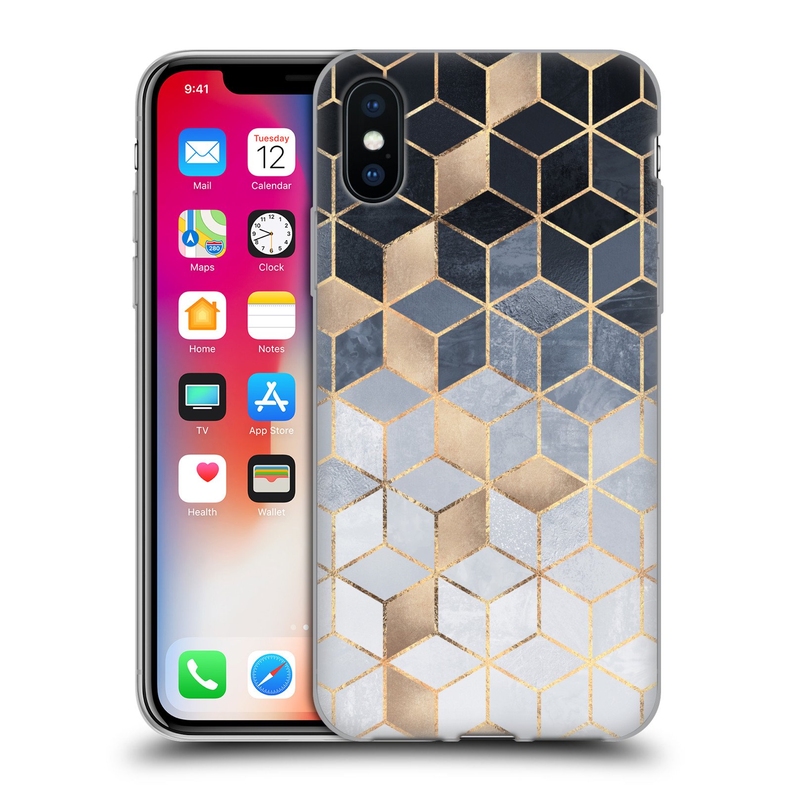 Head Case Designs Officially Licensed Elisabeth Fredriksson Soft Blue Gradient Cubes iPhone X/Xs Case - Slim Protective Gel Cover for Everyday Use & Travel