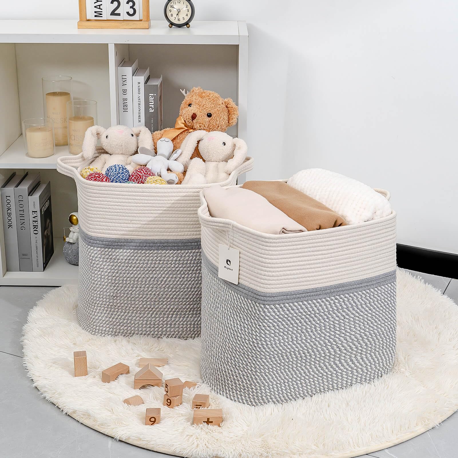Laughbird Large Woven Storage Basket - Collapsible Cotton Rope Basket for Laundry, Toys & Blankets | Home & Nursery Organizing
