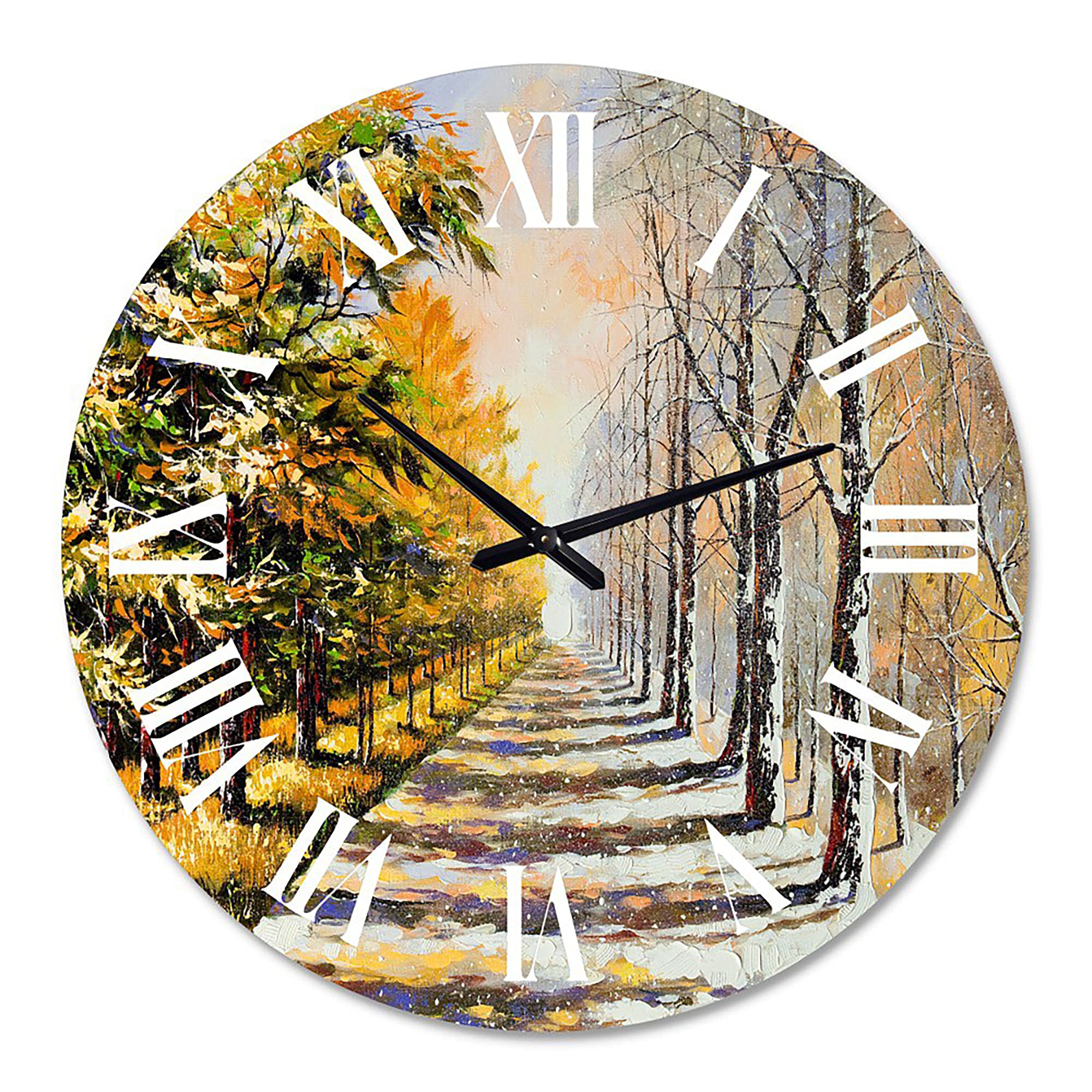 DesignQ Traditional Wall Clock - 'Allegory of Winter and Autumn' Landscape Nature Art, Large Decorative Clock for Living Room, Bedroom & Office | Perfect Home Decor Gift for Housewarming & Holidays