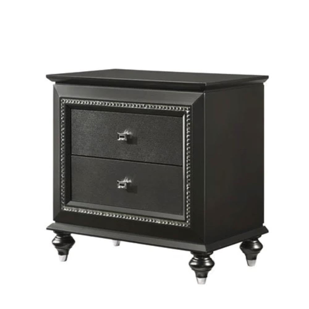 BOWERY HILL 2-Drawer Nightstand with USB Charging Port - Modern Bedside Table in Metallic Gray Finish | Perfect for Bedroom Storage & Phone Charging While Sleeping