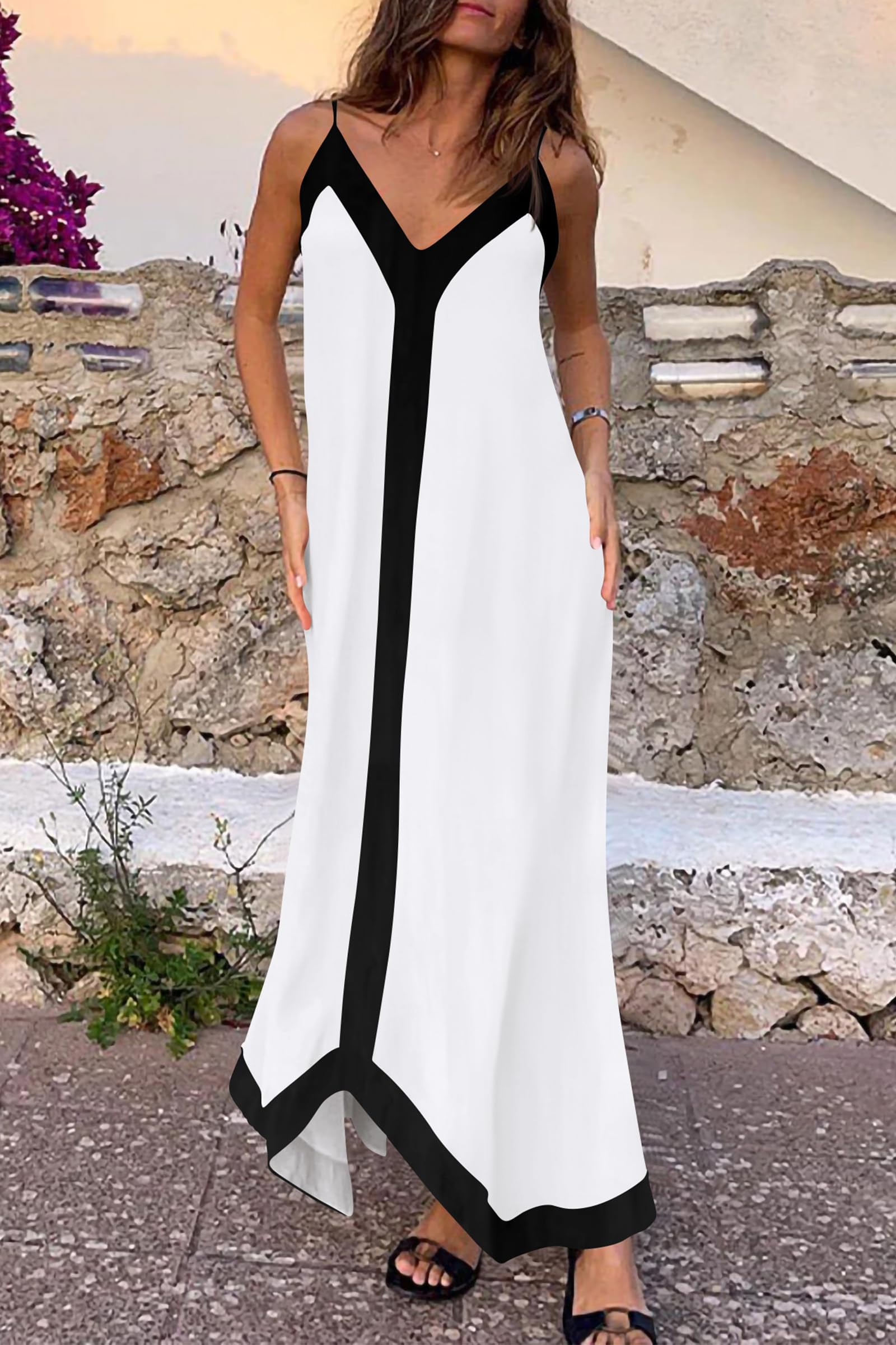 PRETTYGARDEN Women's 2025 Summer Maxi Dress - Sleeveless V-Neck Spaghetti Strap Flowy Elegant Beach Wedding Party Dress for Vacation, Date Night & Special Occasions