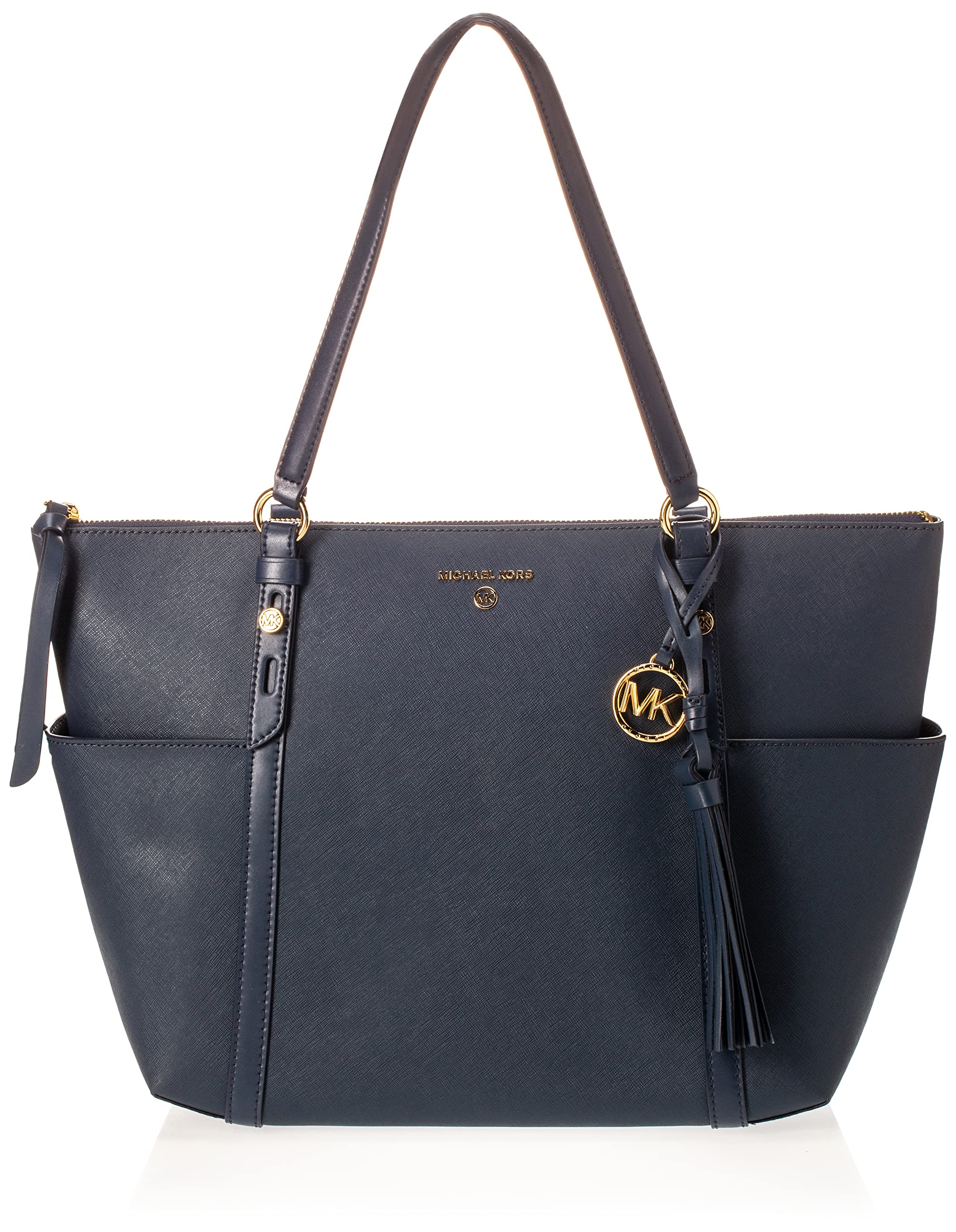 Michael Kors Sullivan Large Top Zip Tote Handbag for Women - Navy Blue Leather Shoulder Bag, Spacious Work Tote for Office, Travel & Everyday Use