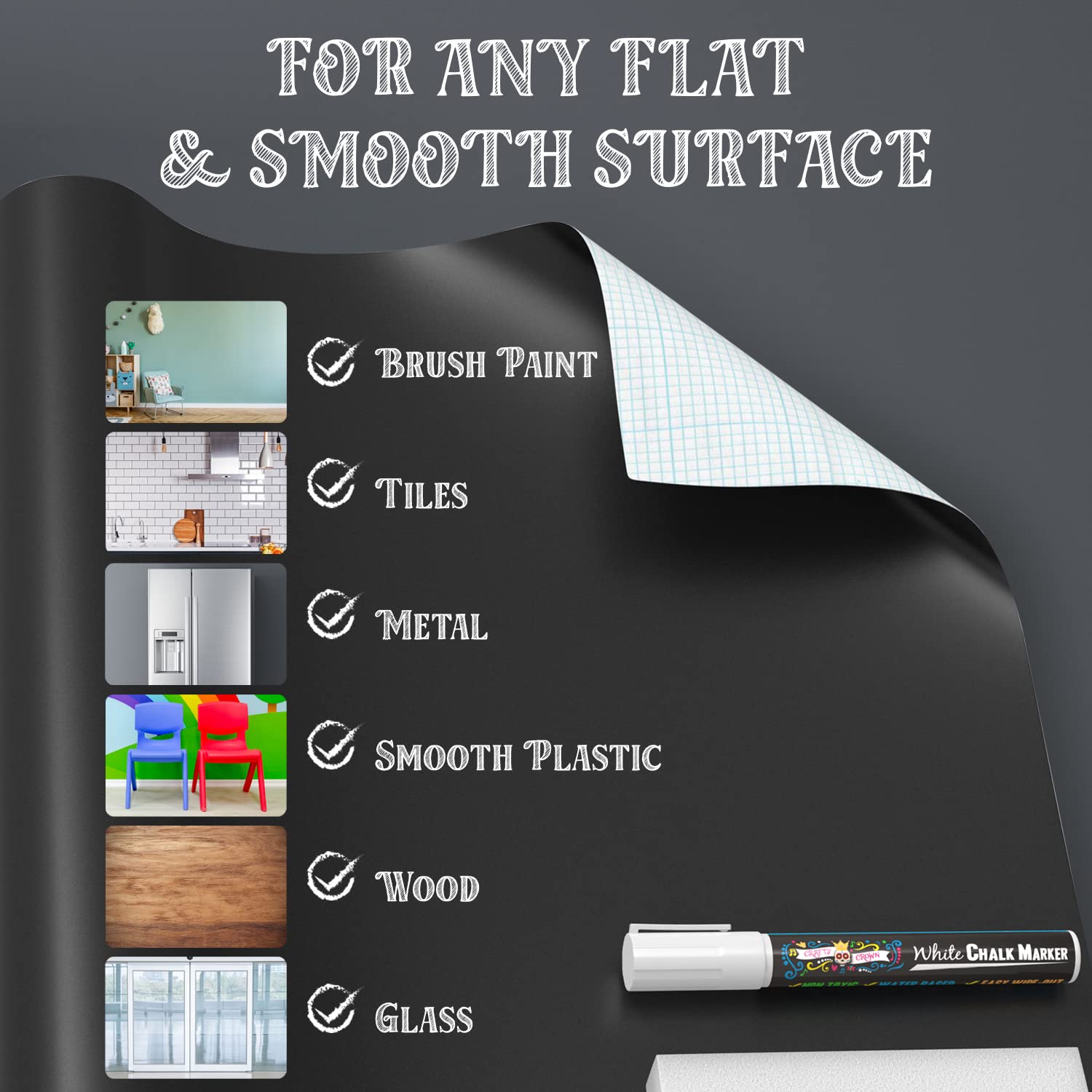 Chalkboard Contact Paper Roll - Peel & Stick Black Wallpaper for Walls & DIY Projects (7 Feet)