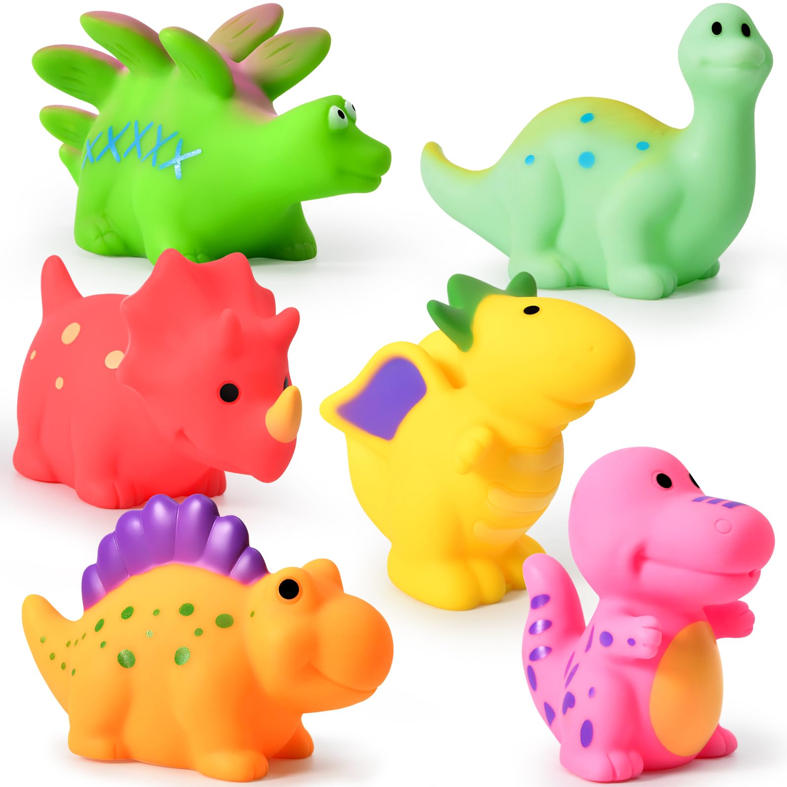 Dinosaur Bath Toys for Toddlers 1-5 Years - 6 Pcs No Hole Bathtub Toys for Infants 6-18 Months, Waterproof Shower & Pool Toys for Boys & Girls - Perfect for Bath Time, Swimming Fun & Birthday Gifts