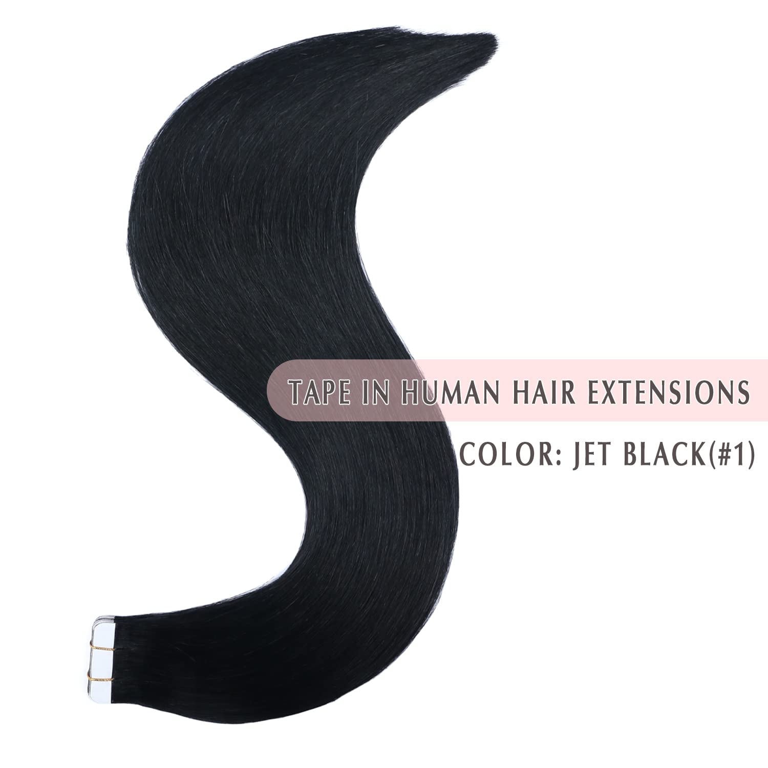 SURNEL 18 Inch Tape in Hair Extensions - 20pcs 50g Human Hair #1 Jet Black - Remy Straight Hair Extensions for Length & Volume - Perfect for Parties, Weddings & Everyday Styling