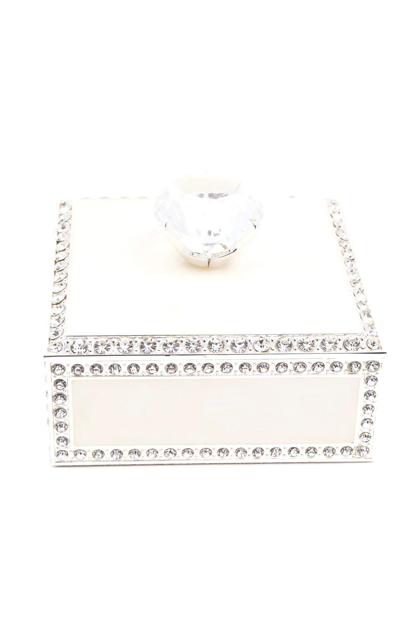 Elegant Square Jeweled Crystal Jewelry Box with Silver Rhinestones - Decorative Jewelry Display, Organizer & Storage Case | Perfect for Ring, Necklace, Earring Organization & Gift Giving