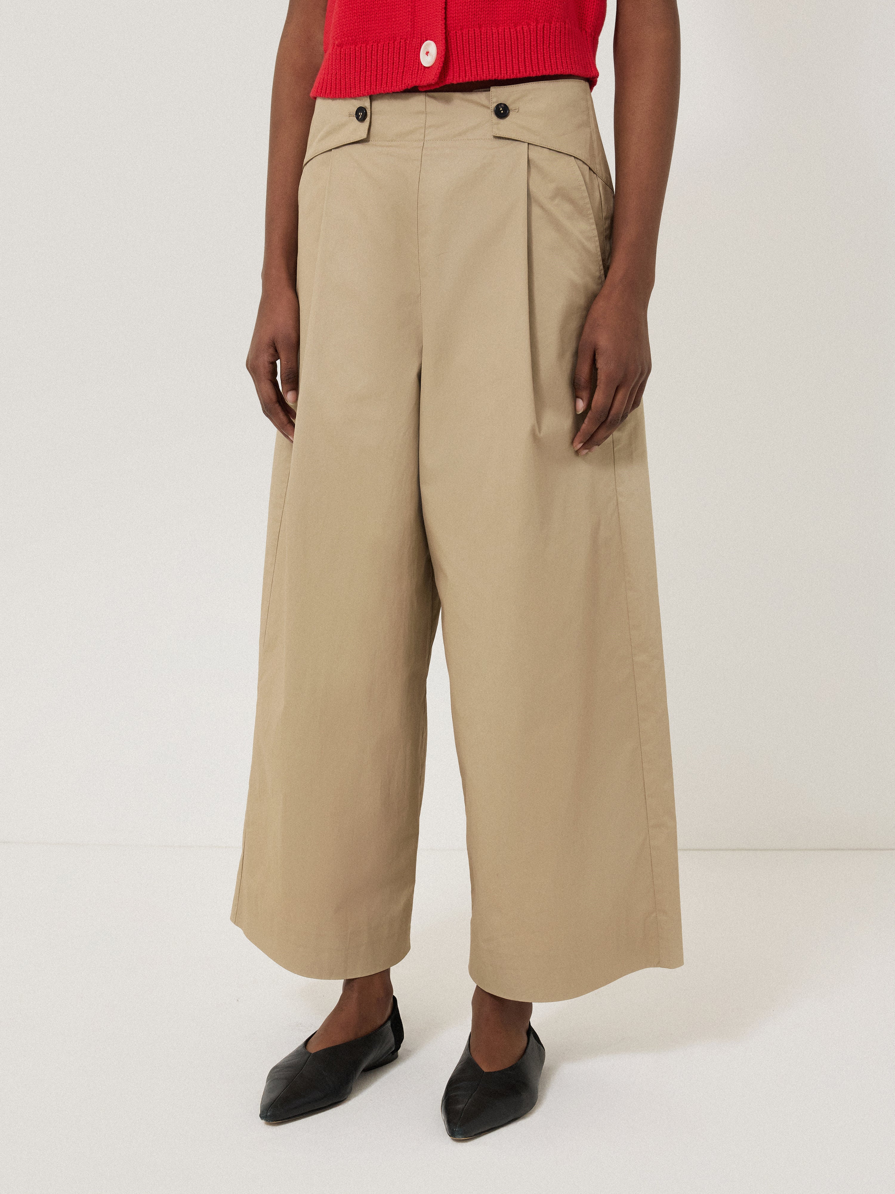 Women's Wide Leg Cotton Pants - Stone Color | Comfortable High Waist Loungewear for Casual & Office Wear
