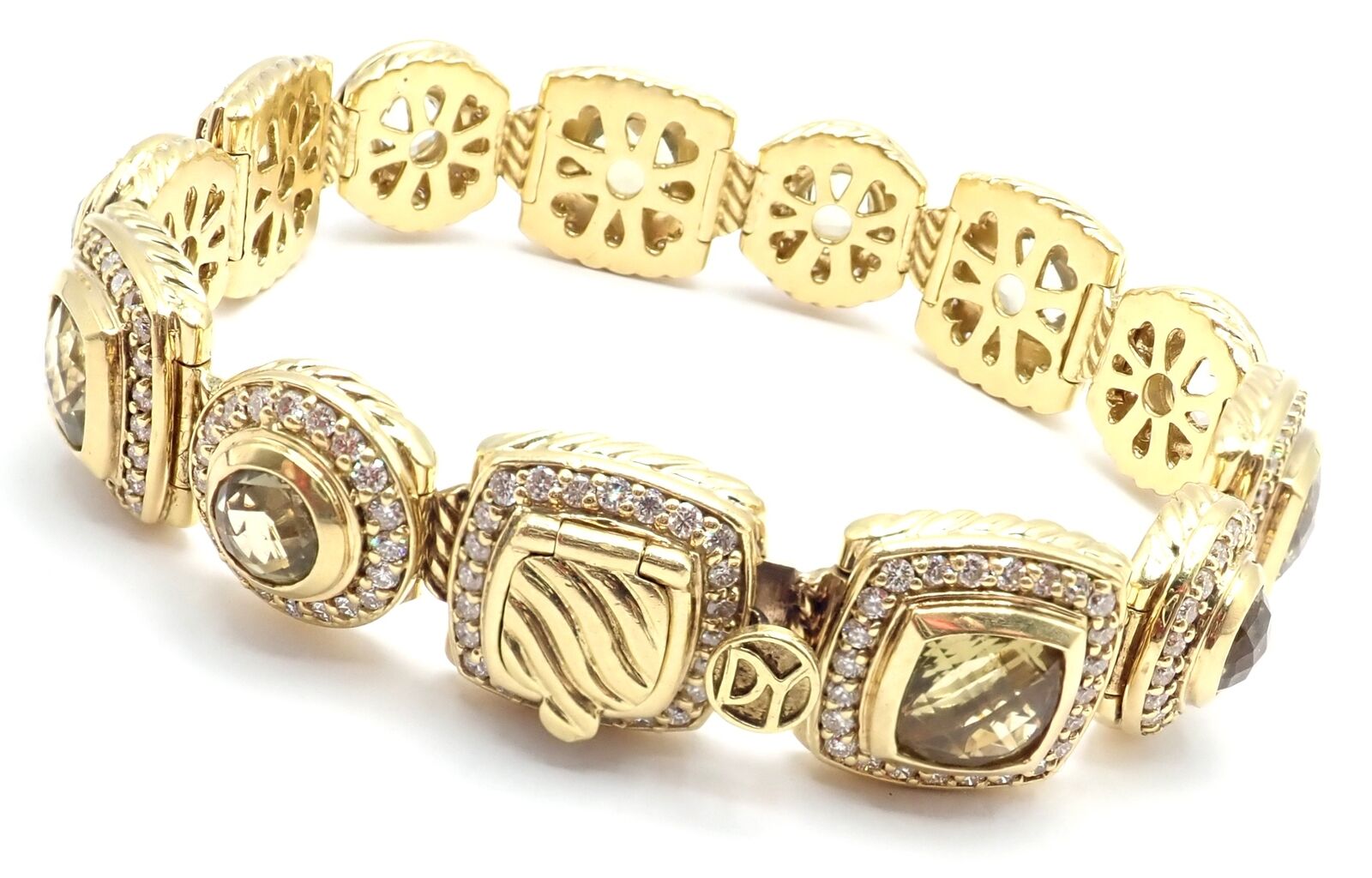 David Yurman Albion 18K Yellow Gold Diamond & Lemon Citrine Link Bracelet for Women - Luxury Jewelry Gift for Anniversary, Birthday & Special Occasions