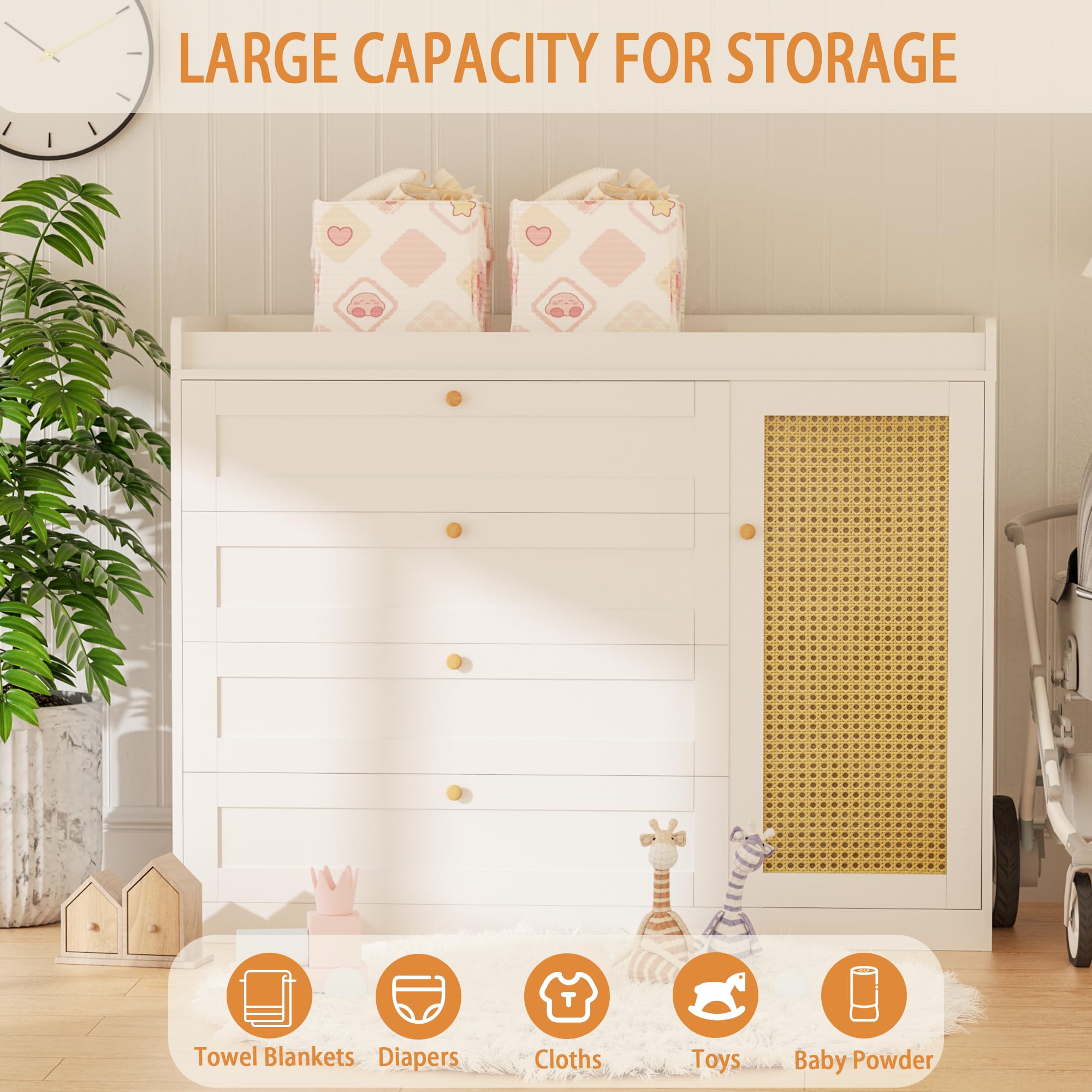 White 5-Drawer Nursery Dresser with Changing Table Top - Baby Changing Station & Storage Organizer for Infants | Perfect for Diaper Changes & Nursery Organization