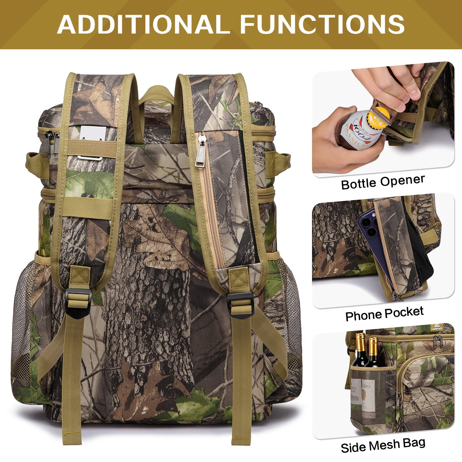 Laripwit 54/40 Cans Insulated Leak-Proof Backpack Cooler - Large Double Deck Lunch Backpack for Men & Women - Perfect for Camping, Hiking, Beach, Picnics & Outdoor Activities
