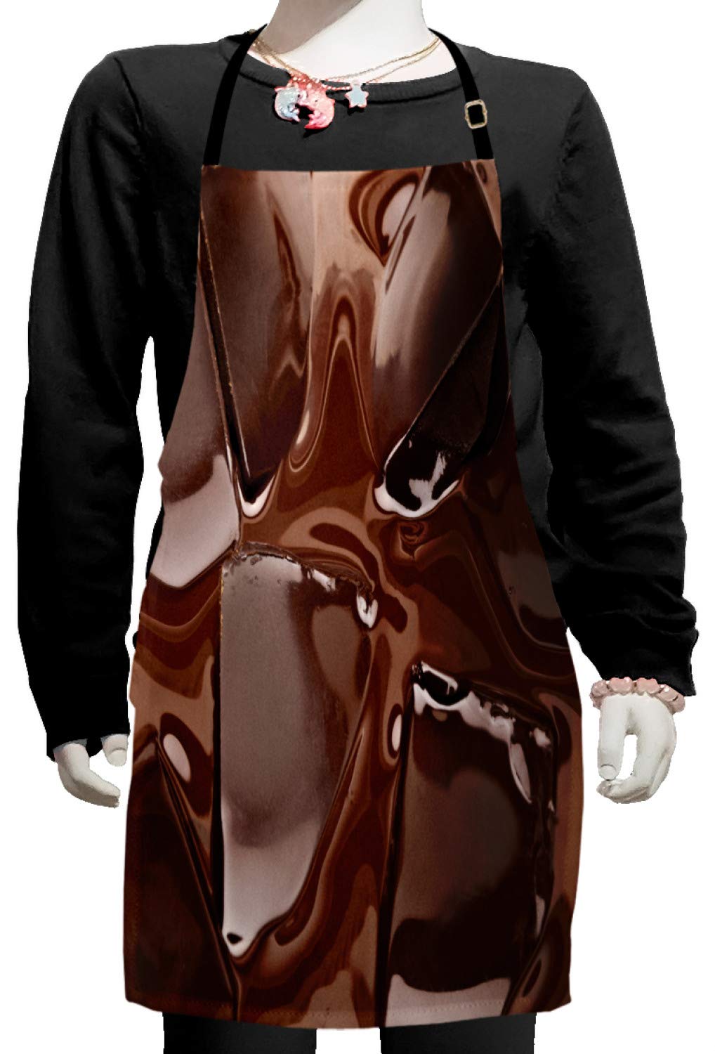 Ambesonne Chocolate Apron for Baking - Adjustable Ties, Dark Brown - Perfect for Dessert Making & Painting
