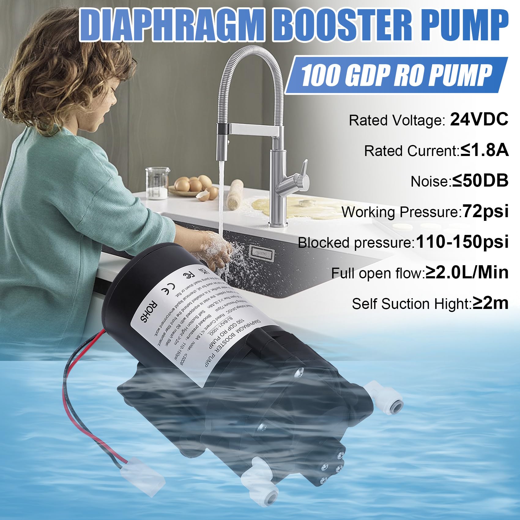 2025 Upgraded Betollo 6800 Booster Pump Kit for RO Water Filtration System - 100 GPD High Pressure Pump with Voltage Switch | Perfect for Home Reverse Osmosis, Aquariums & Hydroponics