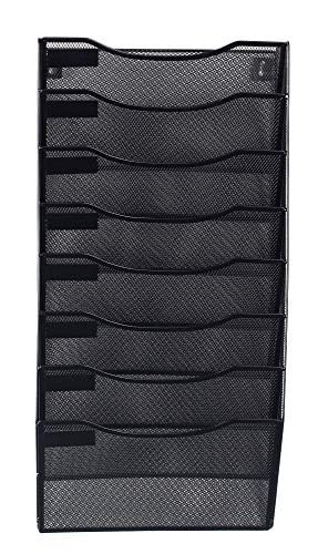 Wall Mounted Metal Mesh File Organizer - 8-Section Hanging Document & Magazine Holder with Hooks - Multipurpose Office & Home Storage Rack for Files, Magazines, Mail, and Office Supplies