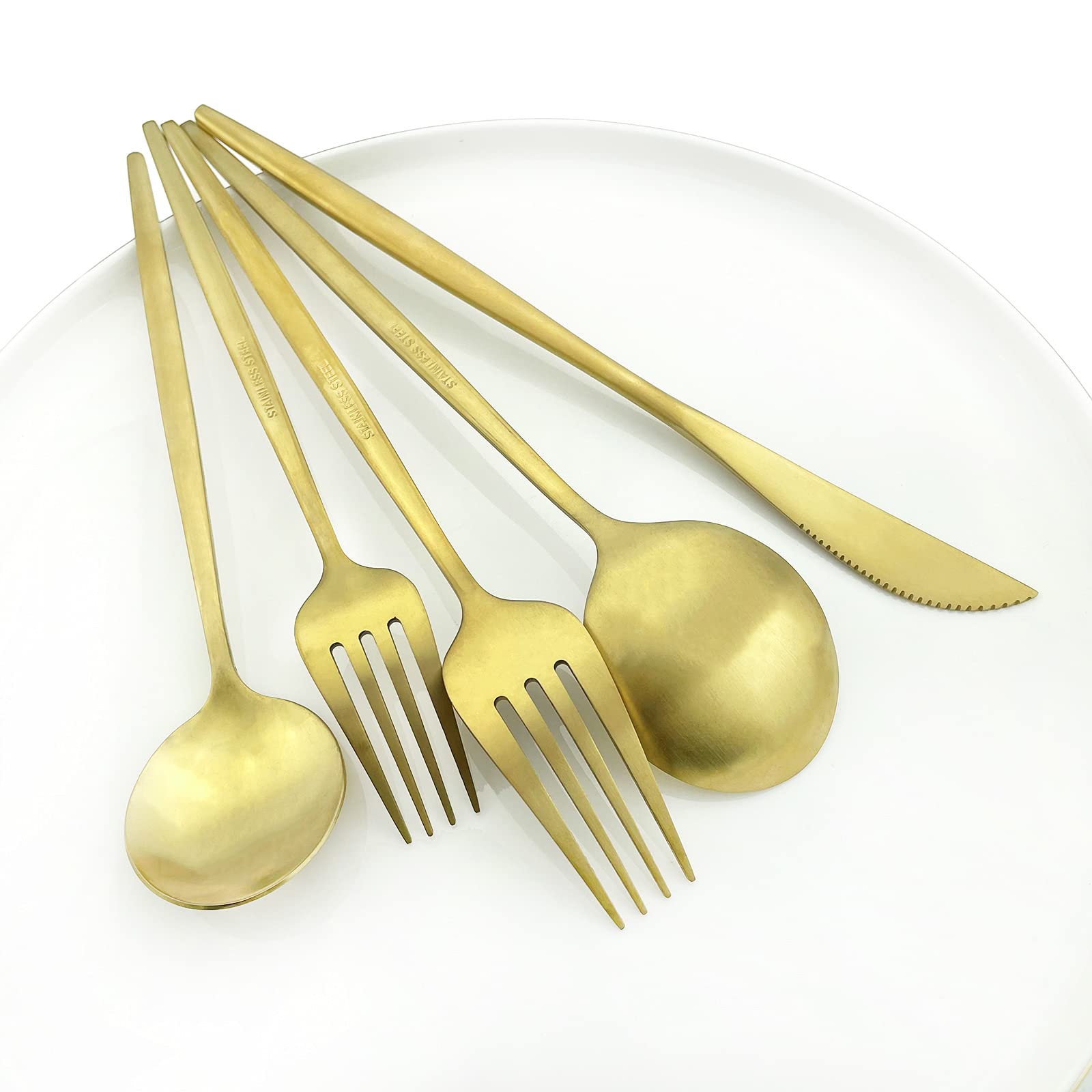 6-Piece Stainless Steel Salad & Dessert Forks Set - 18/0 Matte Gold Flatware (7.48-Inch) - Perfect for Dinner Parties, Wedding Receptions & Fine Dining