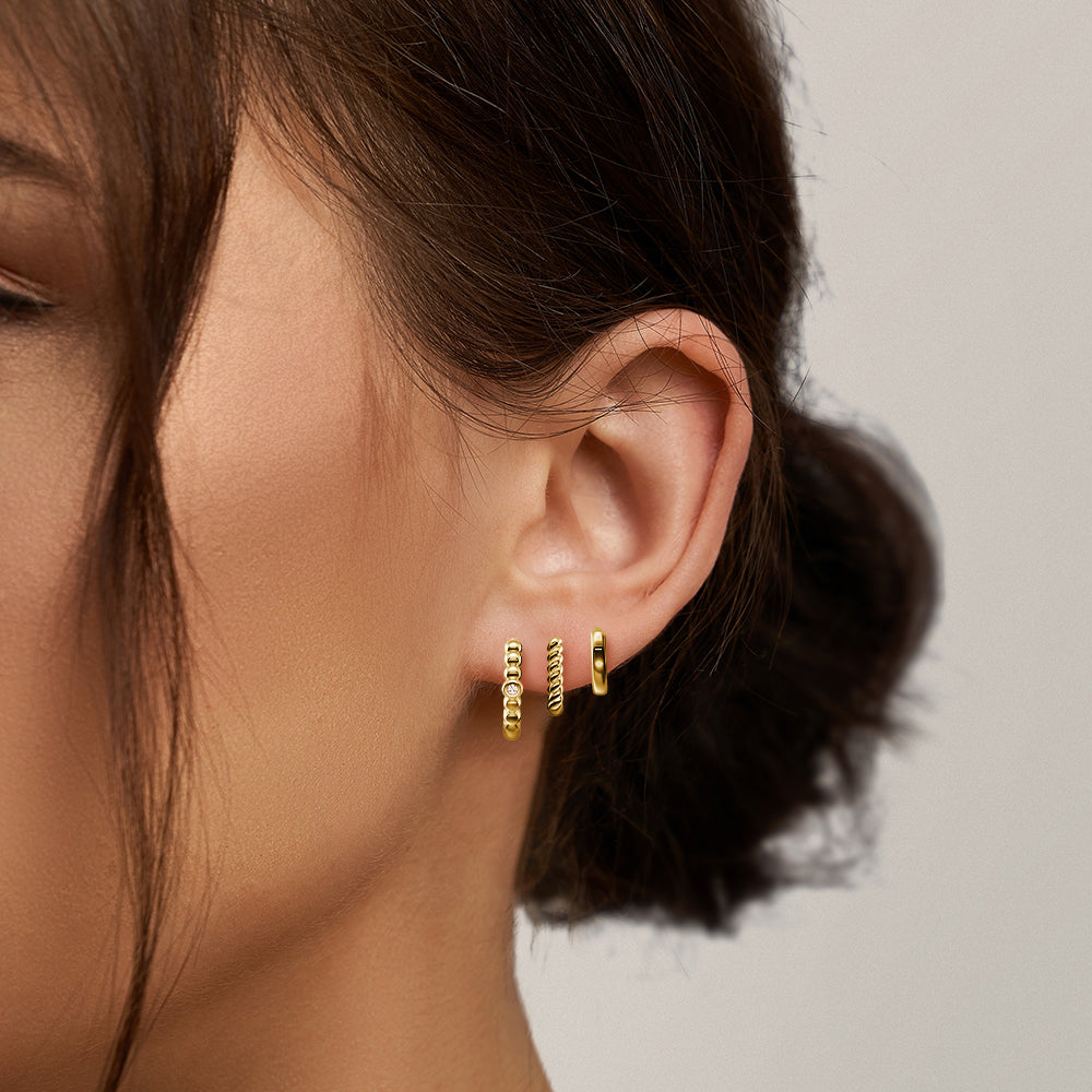 Lab Grown Diamond Triple Stack Hoop Earrings Set - Elegant 14K Gold Layered Earrings for Women | Perfect for Parties, Weddings & Everyday Wear