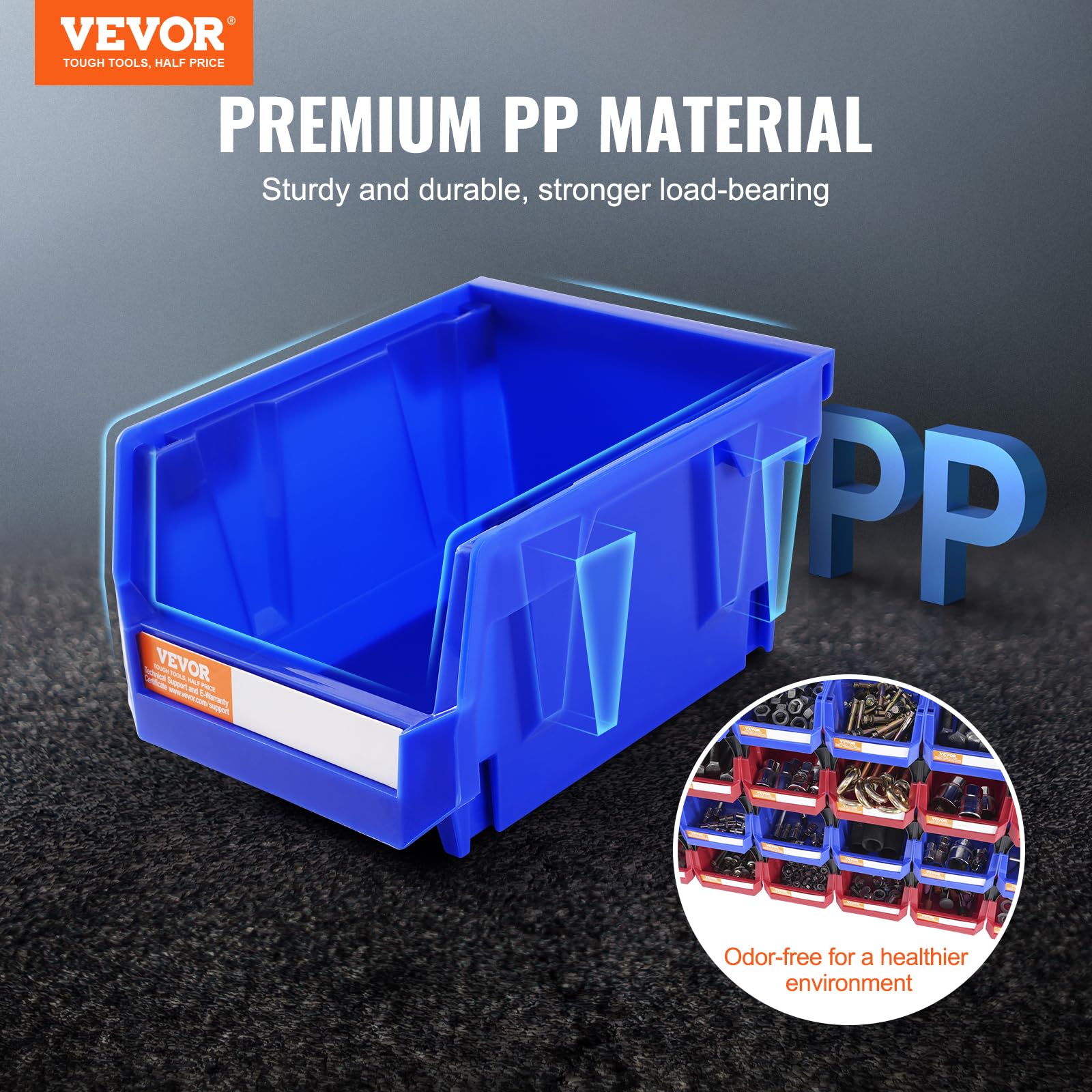 VEVOR 24 Pack Stackable Plastic Storage Bins (5 x 4 x 3 Inch) - Heavy Duty Hanging Organizer Containers for Closet, Garage, Office & Small Parts Storage | Perfect for Home Organization, Workshop Tools & Craft Supplies