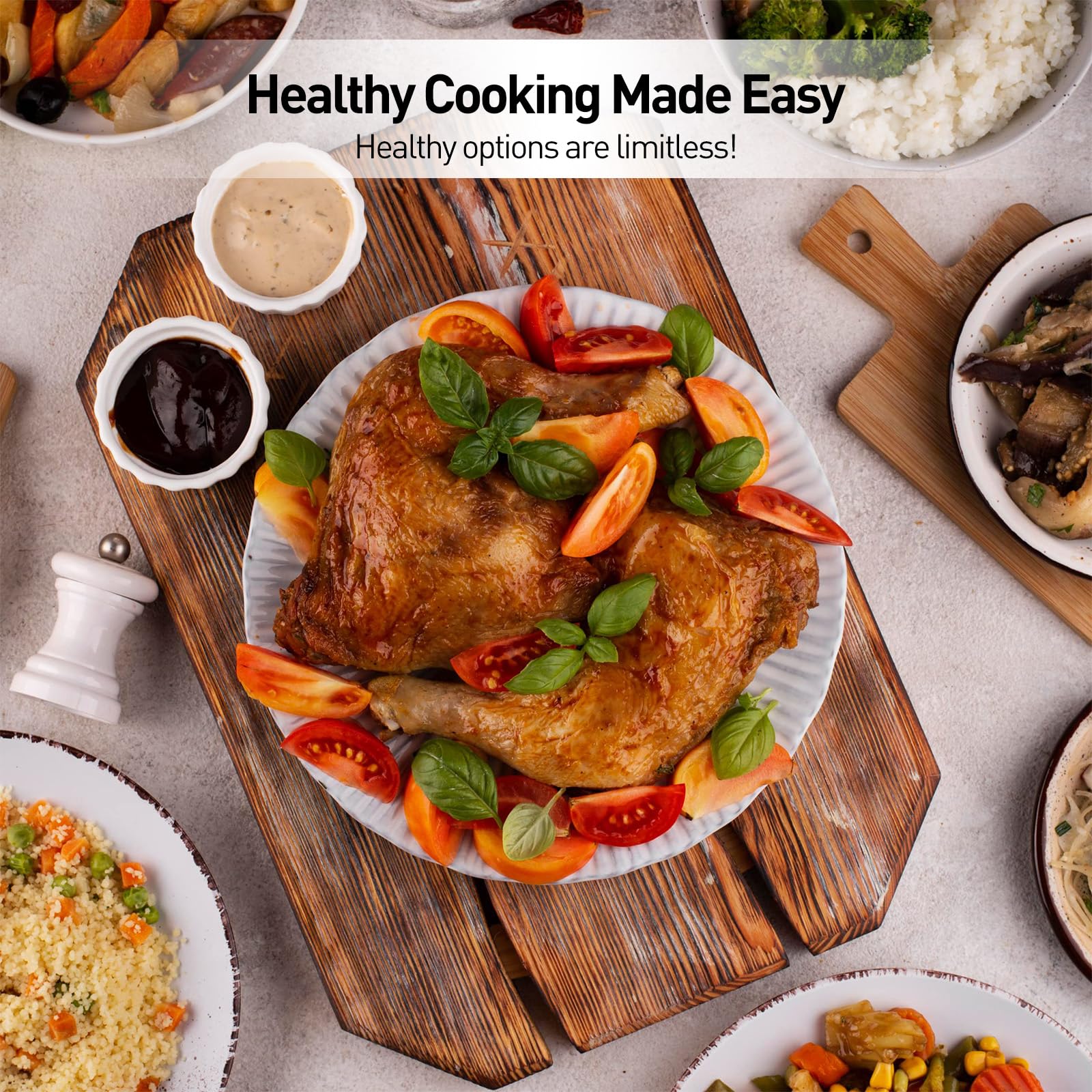 8-in-1 Extra Large Glass Air Fryer - 18 Quart Non-Toxic Healthy Cooker for Baking, Grilling, Steaming, Broiling & Roasting - Includes Glass Bowl & Accessories - Perfect for Family Dinners & Healthy Meal Prep